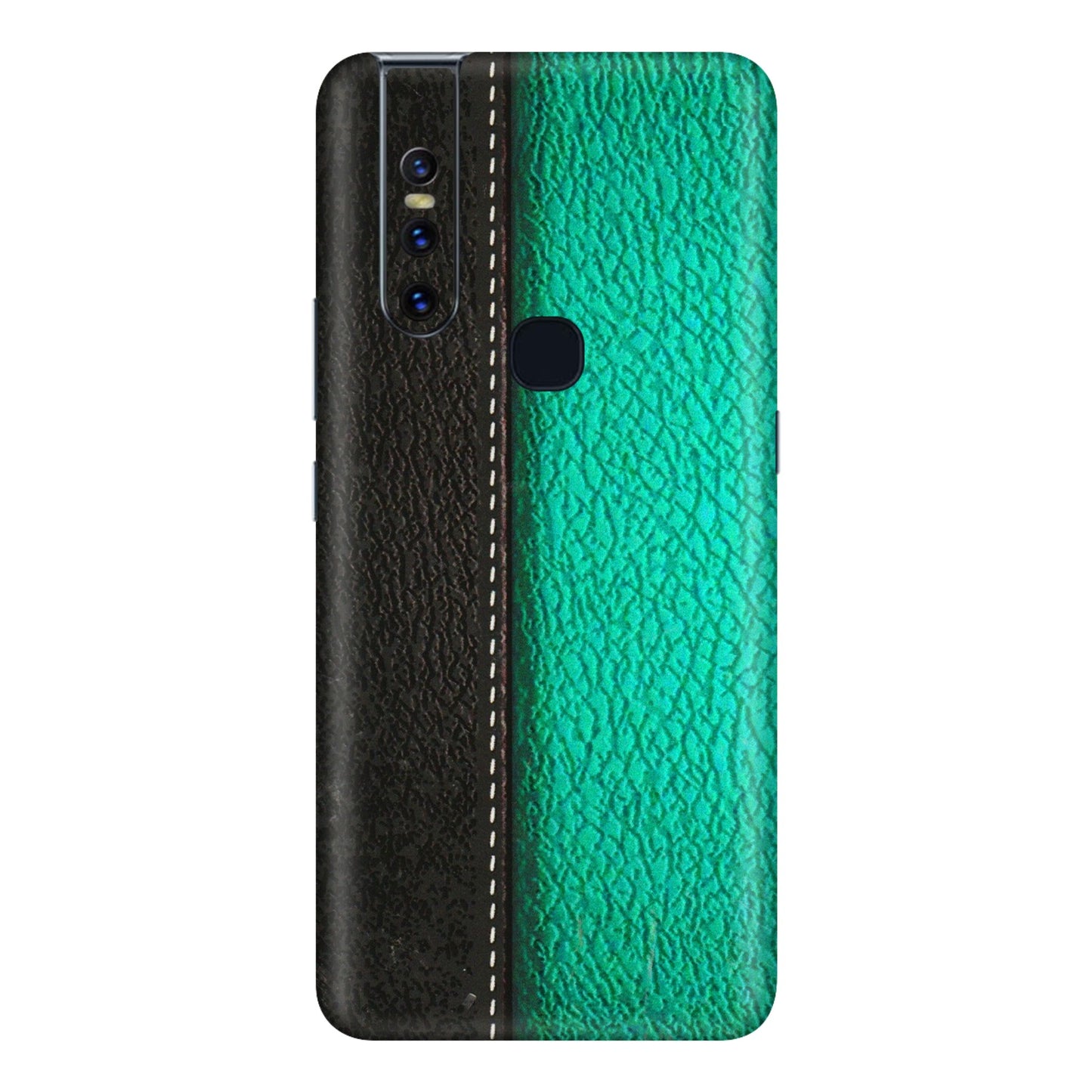 VIVO Z/V/X/T/U/S Series Phone Skins (All Models) - Black Green Dual Leather Stich - 3D Embossed Finish (L-233) Vivo V15