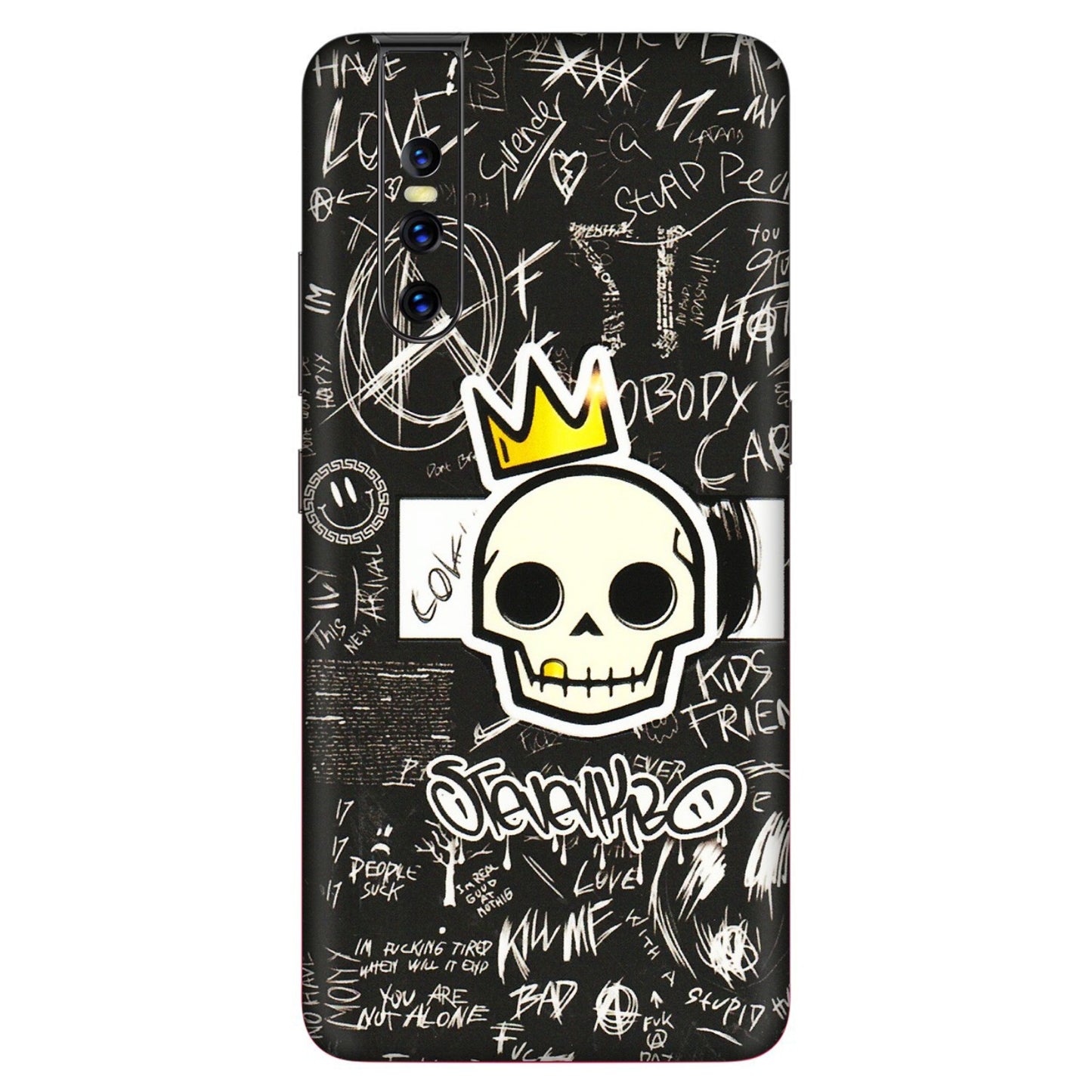 VIVO Z/V/X/T/U/S Series Phone Skins (All Models) - Funny Skull Black Chalk Grafitti - 3D Embossed Finish (L-22) Vivo V15 Pro