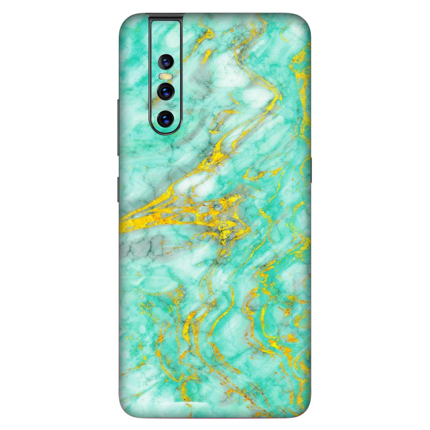VIVO Z/V/X/T/U/S Series Phone Skins (All Models) - Green And Gold Marble Feel - Matte Finish (M-16) Vivo V15 Pro