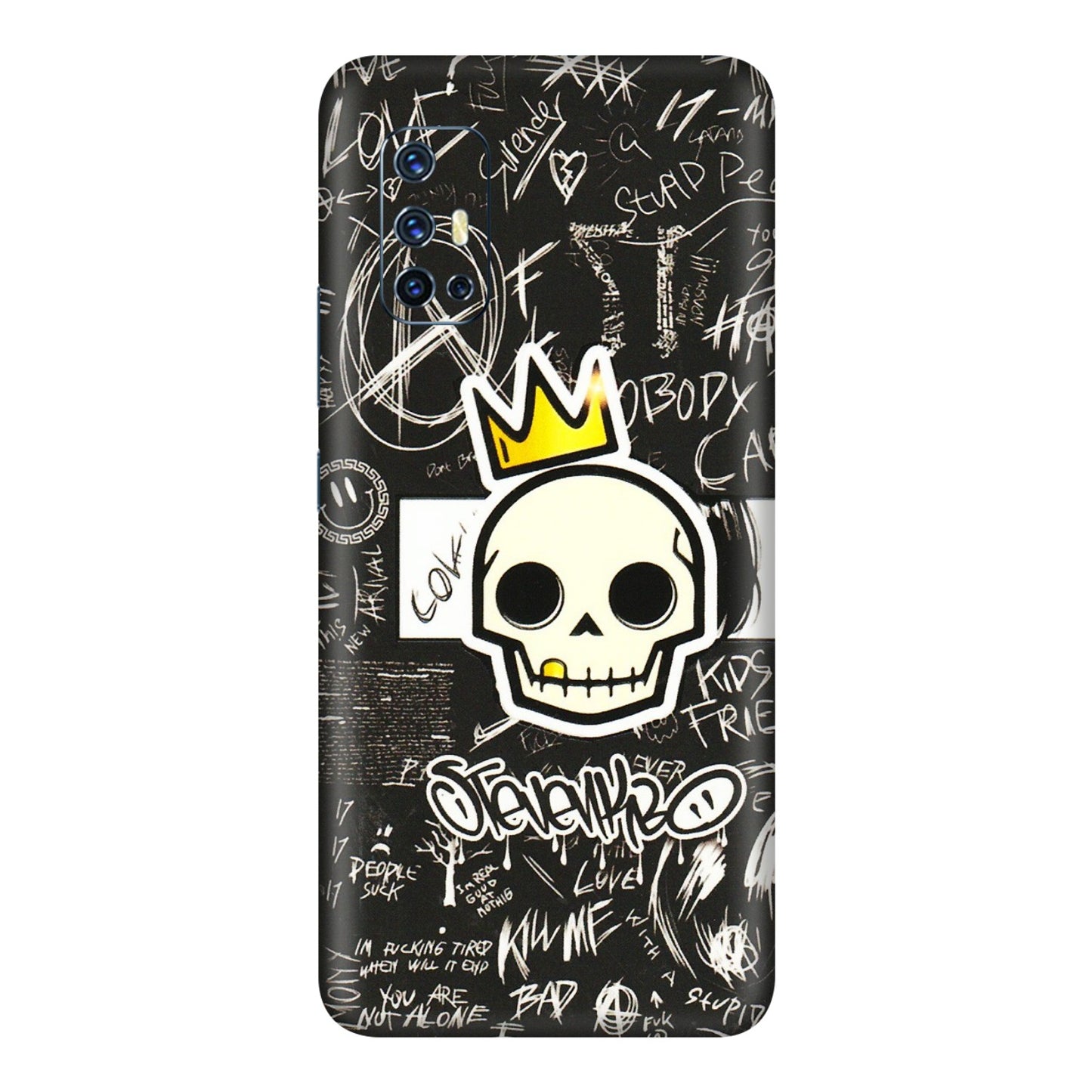 VIVO Z/V/X/T/U/S Series Phone Skins (All Models) - Funny Skull Black Chalk Grafitti - 3D Embossed Finish (L-22) Vivo V17