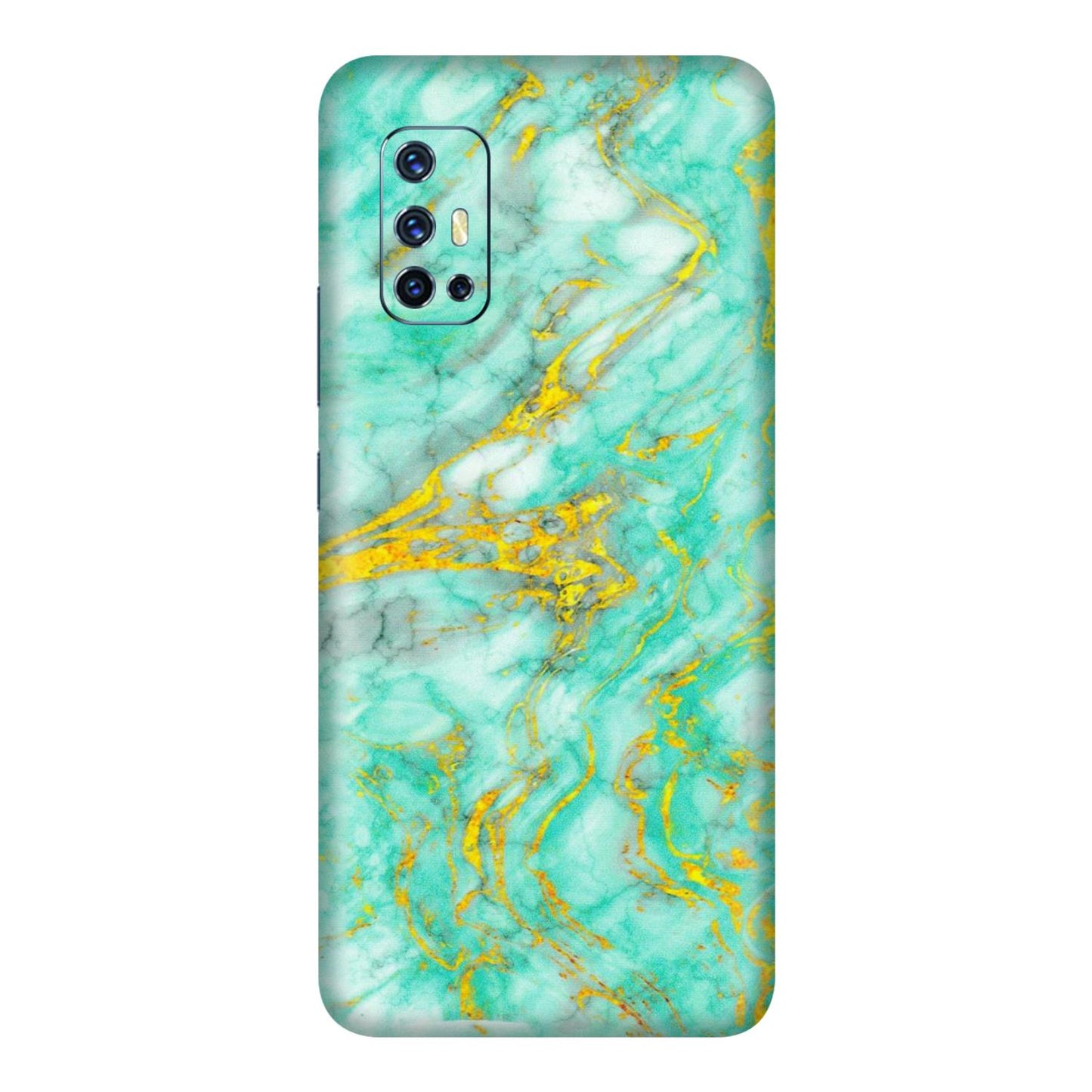 VIVO Z/V/X/T/U/S Series Phone Skins (All Models) - Green And Gold Marble Feel - Matte Finish (M-16) Vivo V17