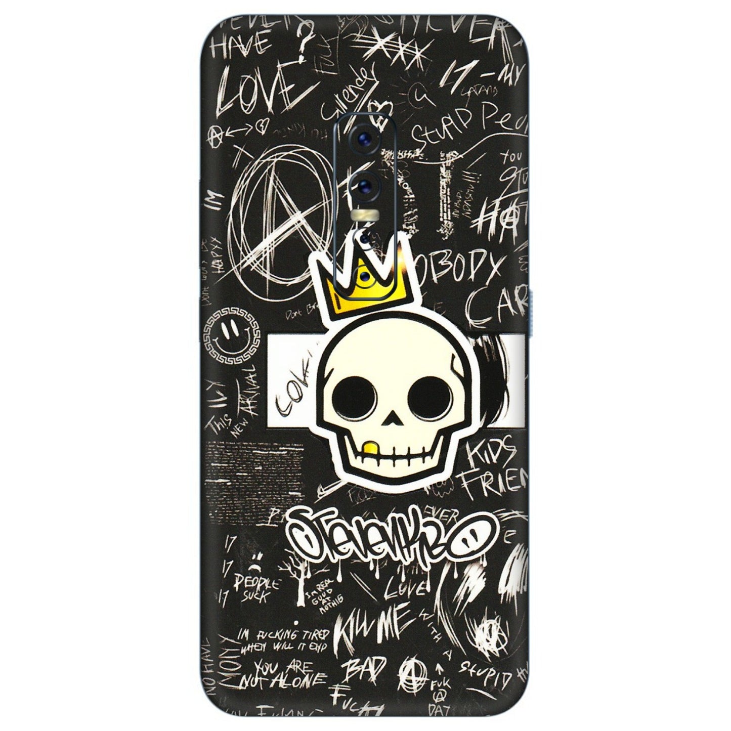 VIVO Z/V/X/T/U/S Series Phone Skins (All Models) - Funny Skull Black Chalk Grafitti - 3D Embossed Finish (L-22) Vivo V17 Pro