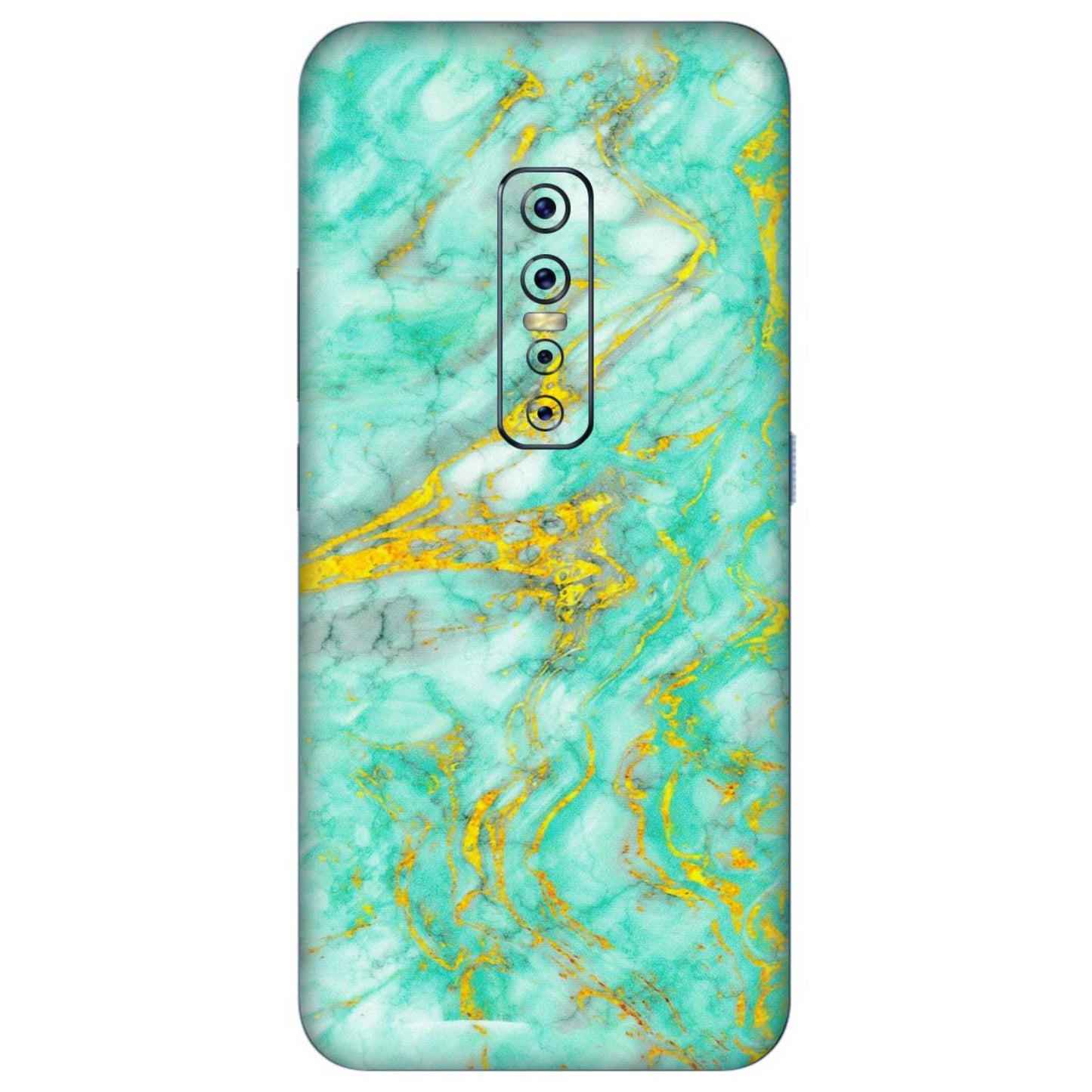 VIVO Z/V/X/T/U/S Series Phone Skins (All Models) - Green And Gold Marble Feel - Matte Finish (M-16) Vivo V17 Pro