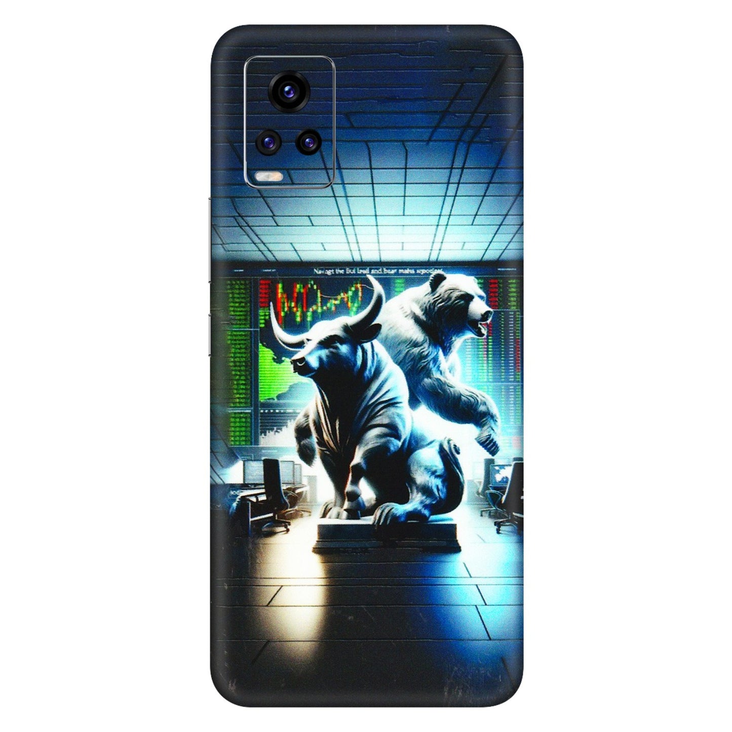 VIVO Z/V/X/T/U/S Series Phone Skins (All Models) - Stock Market Sensex Bear vs Bulls - 3D Embossed Finish (L-15) Vivo V20 Pro