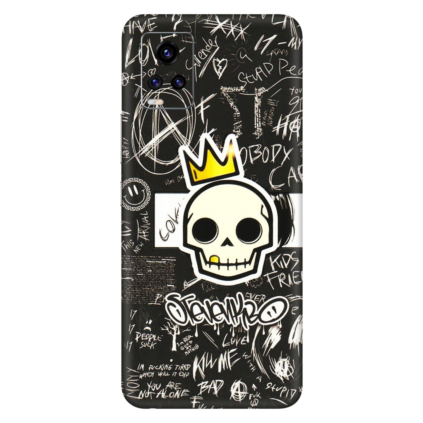 VIVO Z/V/X/T/U/S Series Phone Skins (All Models) - Funny Skull Black Chalk Grafitti - 3D Embossed Finish (L-22) Vivo V20 Pro