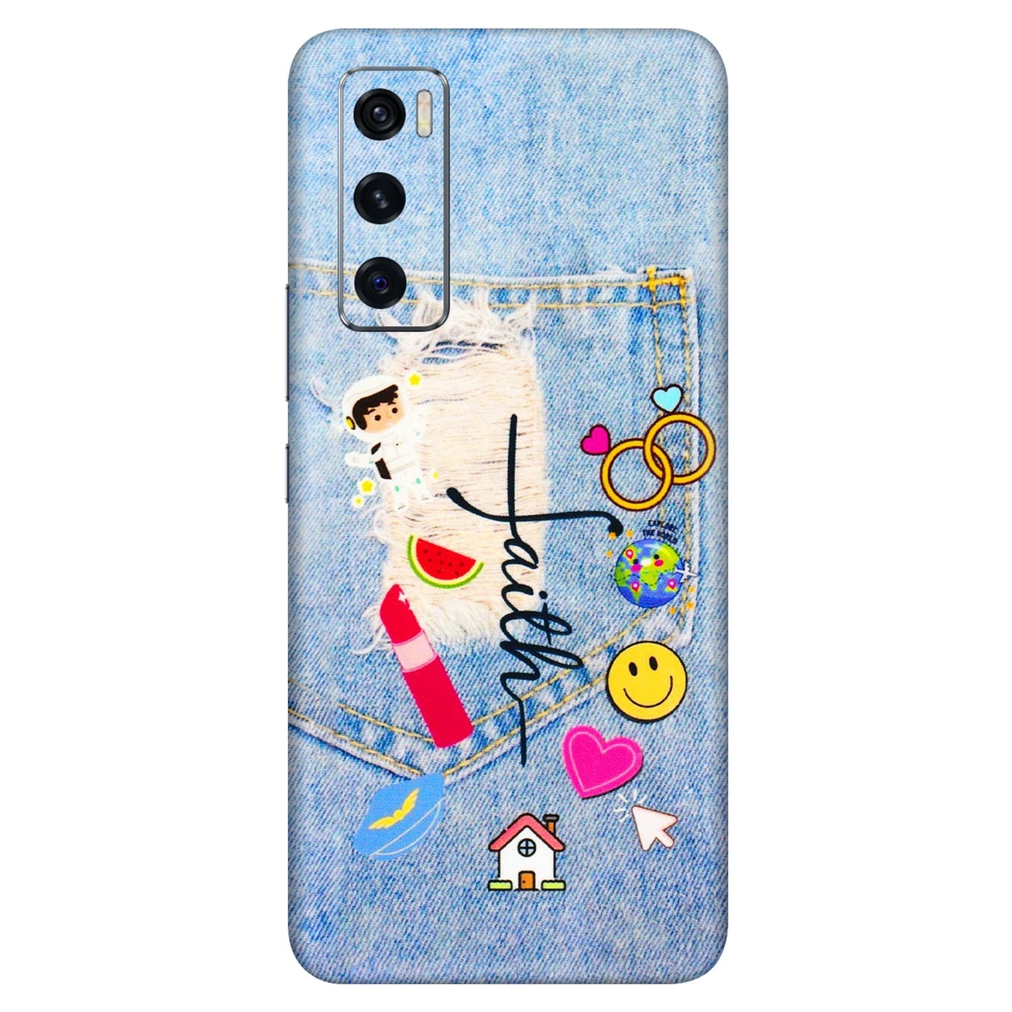 VIVO Z/V/X/T/U/S Series Phone Skins (All Models) - Denim Jeans Pocket - 3D Embossed Finish (L-134) Vivo V20 SE