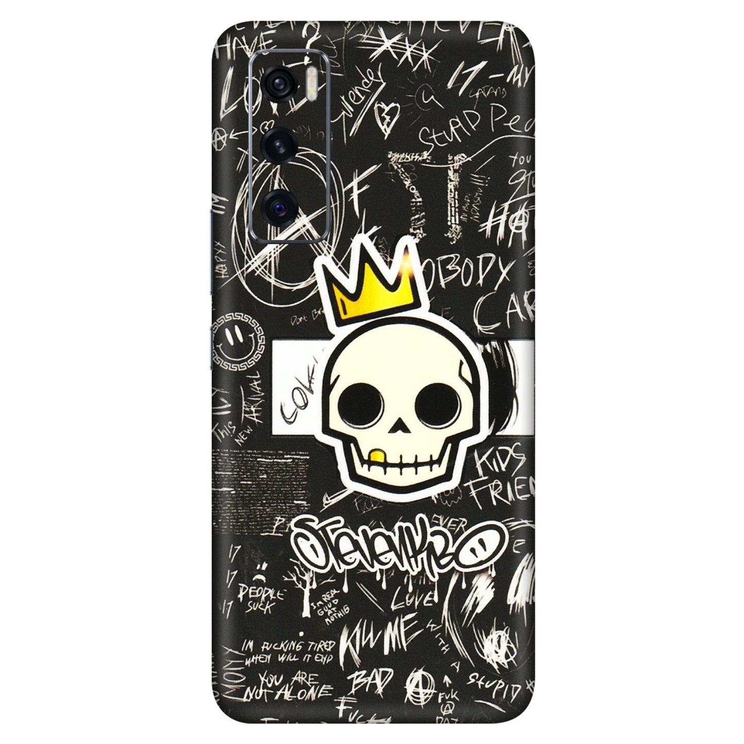 VIVO Z/V/X/T/U/S Series Phone Skins (All Models) - Funny Skull Black Chalk Grafitti - 3D Embossed Finish (L-22) Vivo V20 SE