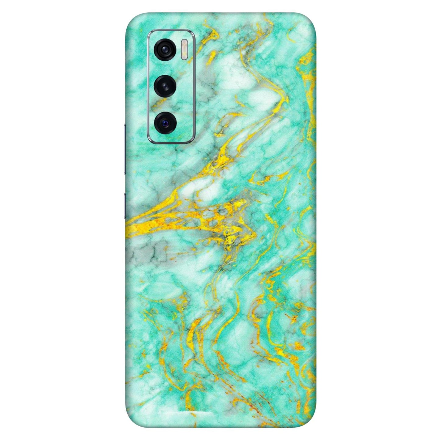 VIVO Z/V/X/T/U/S Series Phone Skins (All Models) - Green And Gold Marble Feel - Matte Finish (M-16) Vivo V20 SE
