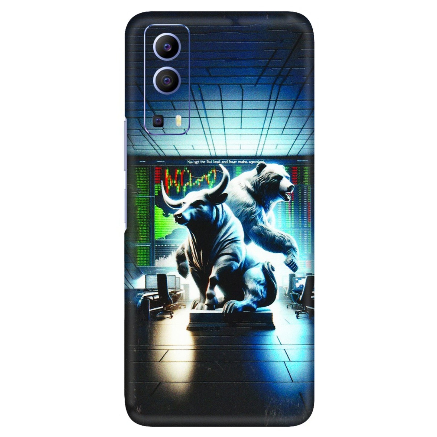 VIVO Z/V/X/T/U/S Series Phone Skins (All Models) - Stock Market Sensex Bear vs Bulls - 3D Embossed Finish (L-15) Vivo V21e (5G)
