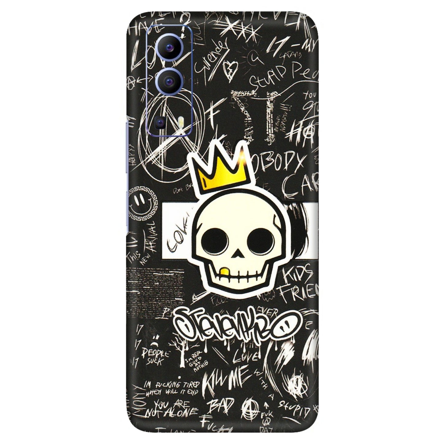 VIVO Z/V/X/T/U/S Series Phone Skins (All Models) - Funny Skull Black Chalk Grafitti - 3D Embossed Finish (L-22) Vivo V21e (5G)