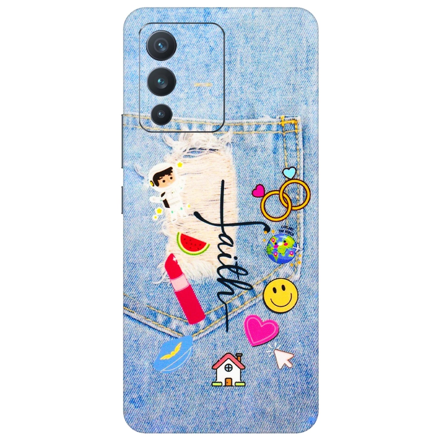 VIVO Z/V/X/T/U/S Series Phone Skins (All Models) - Denim Jeans Pocket - 3D Embossed Finish (L-134) Vivo V23 (5G)