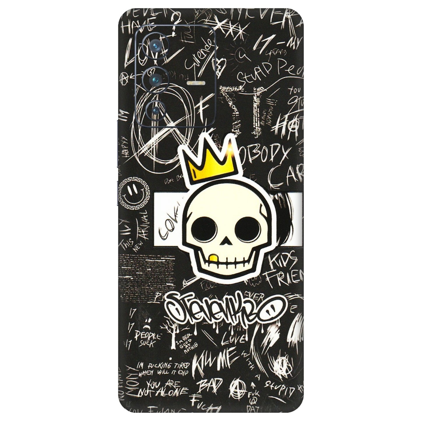 VIVO Z/V/X/T/U/S Series Phone Skins (All Models) - Funny Skull Black Chalk Grafitti - 3D Embossed Finish (L-22) Vivo V23 Pro (5G)