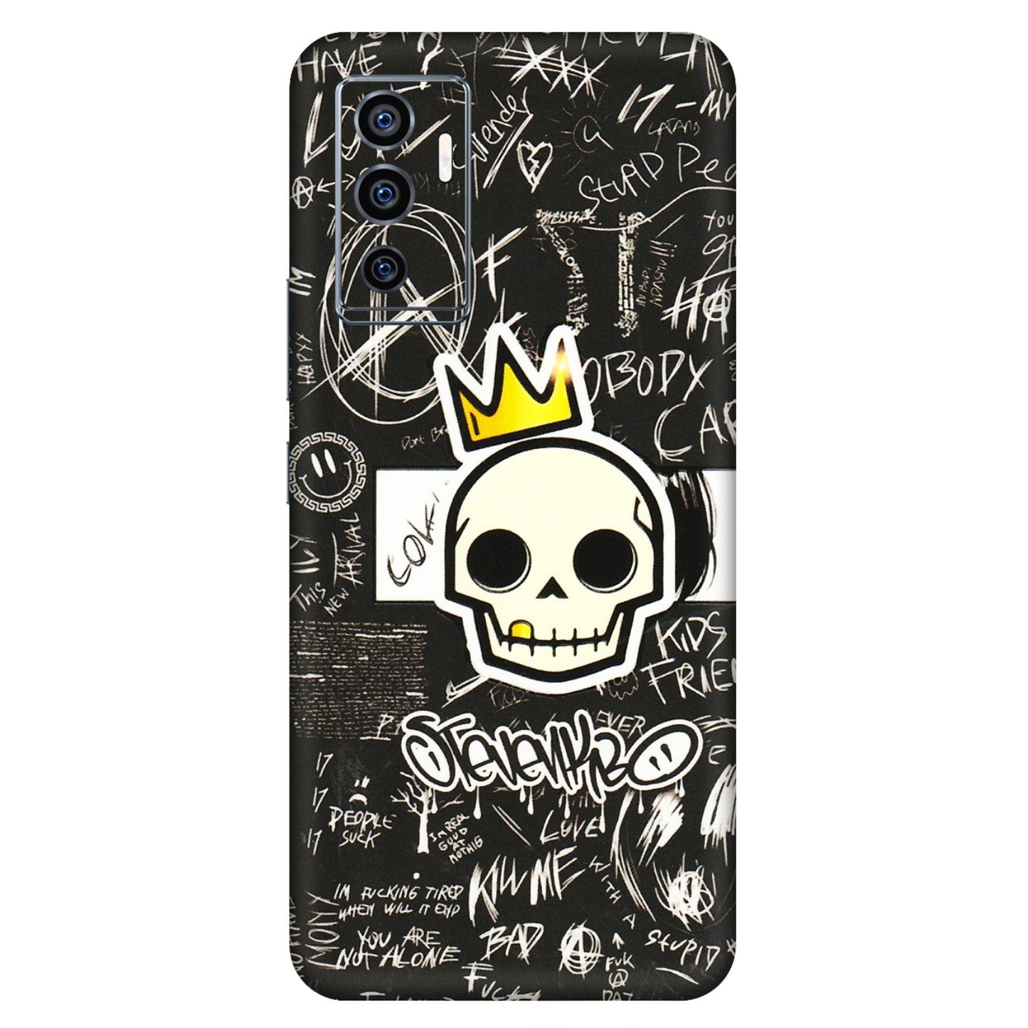 VIVO Z/V/X/T/U/S Series Phone Skins (All Models) - Funny Skull Black Chalk Grafitti - 3D Embossed Finish (L-22) Vivo V23e (5G)