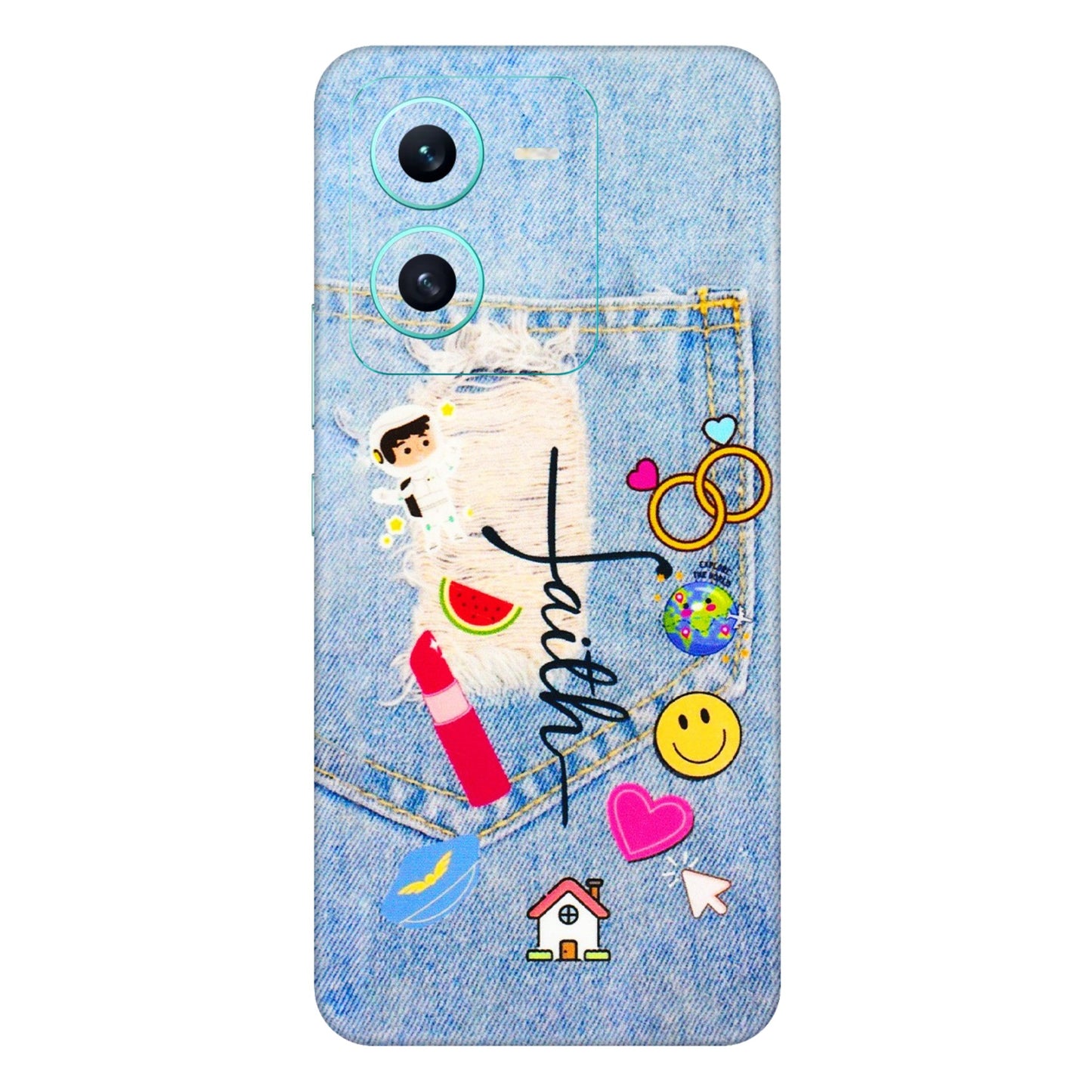 VIVO Z/V/X/T/U/S Series Phone Skins (All Models) - Denim Jeans Pocket - 3D Embossed Finish (L-134) Vivo V25 (5G)