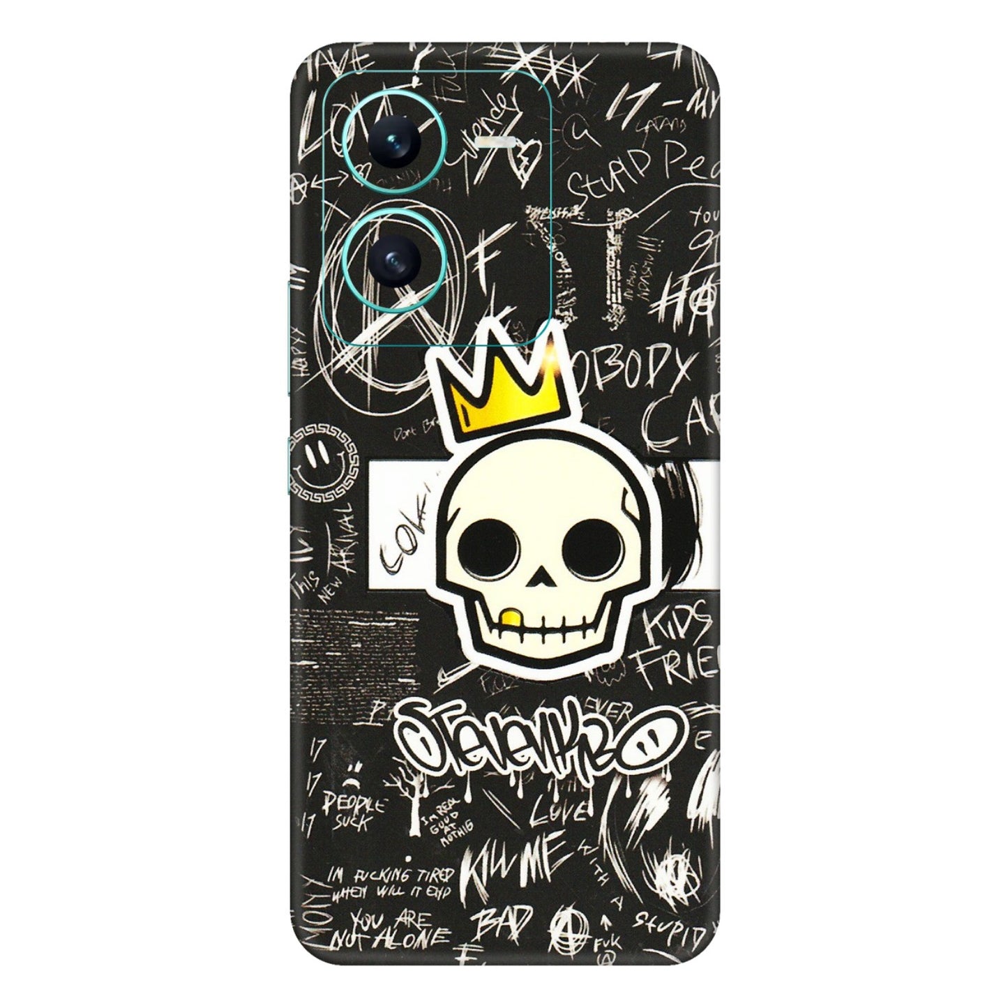 VIVO Z/V/X/T/U/S Series Phone Skins (All Models) - Funny Skull Black Chalk Grafitti - 3D Embossed Finish (L-22) Vivo V25 (5G)