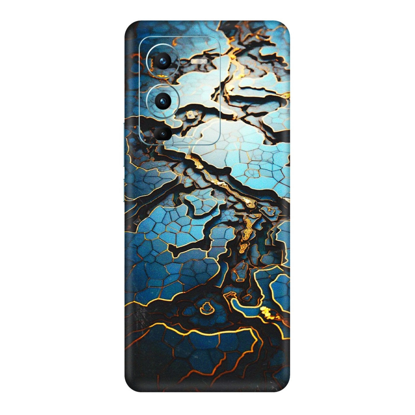 VIVO Z/V/X/T/U/S Series Phone Skins (All Models) - Blue Gold Abstract - 3D Embossed Finish (L-11) Vivo V25 Pro