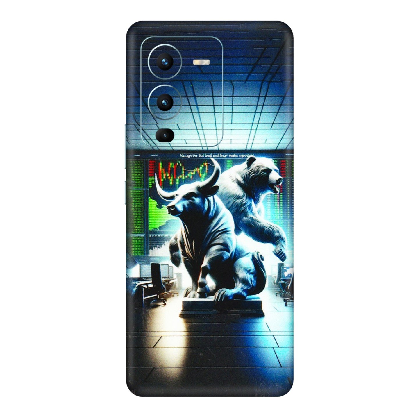 VIVO Z/V/X/T/U/S Series Phone Skins (All Models) - Stock Market Sensex Bear vs Bulls - 3D Embossed Finish (L-15) Vivo V25 Pro