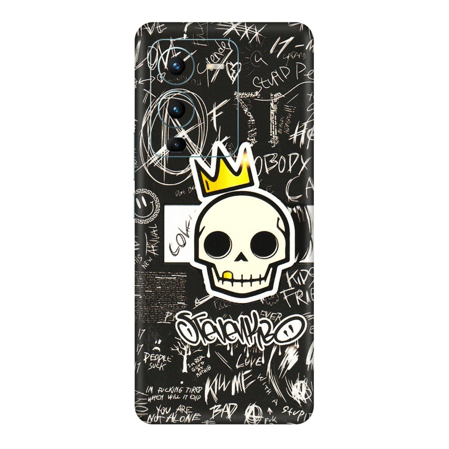 VIVO Z/V/X/T/U/S Series Phone Skins (All Models) - Funny Skull Black Chalk Grafitti - 3D Embossed Finish (L-22) Vivo V25 Pro