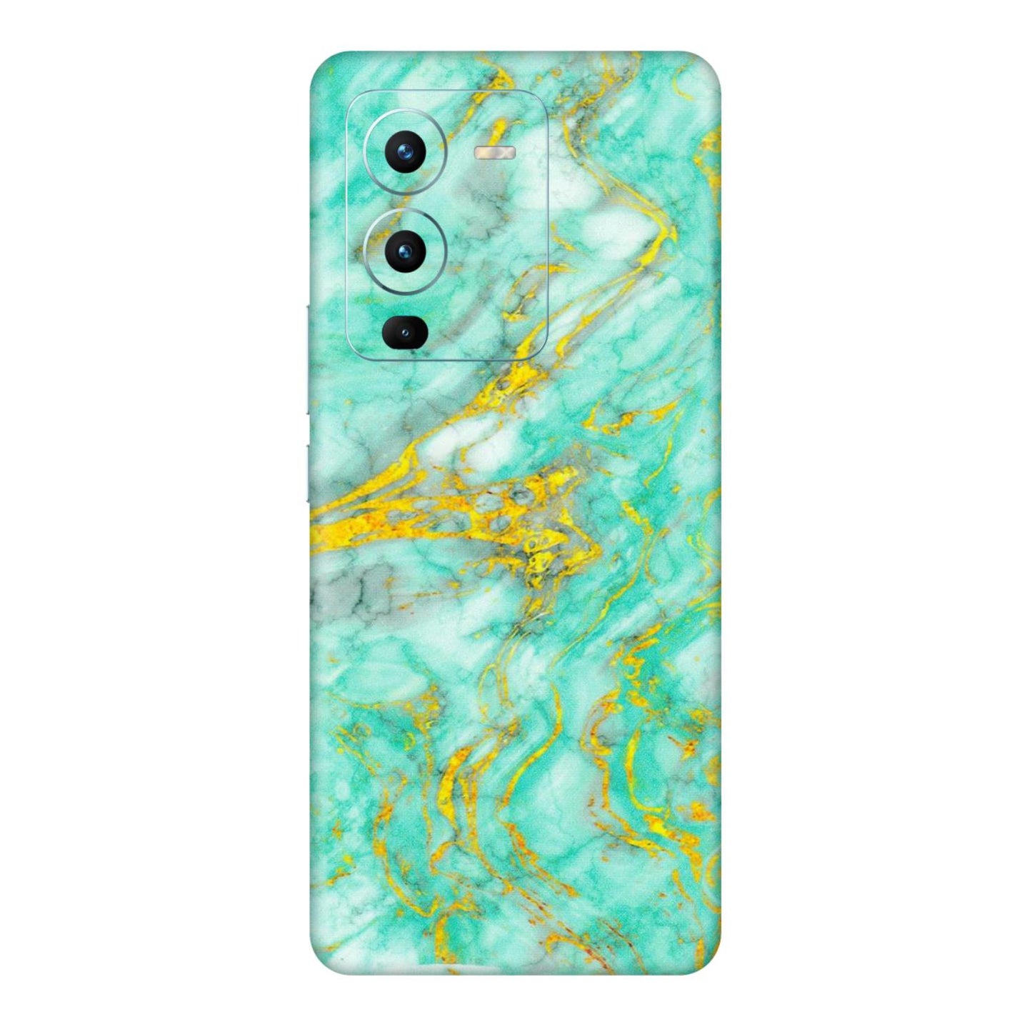 VIVO Z/V/X/T/U/S Series Phone Skins (All Models) - Green And Gold Marble Feel - Matte Finish (M-16) Vivo V25 Pro