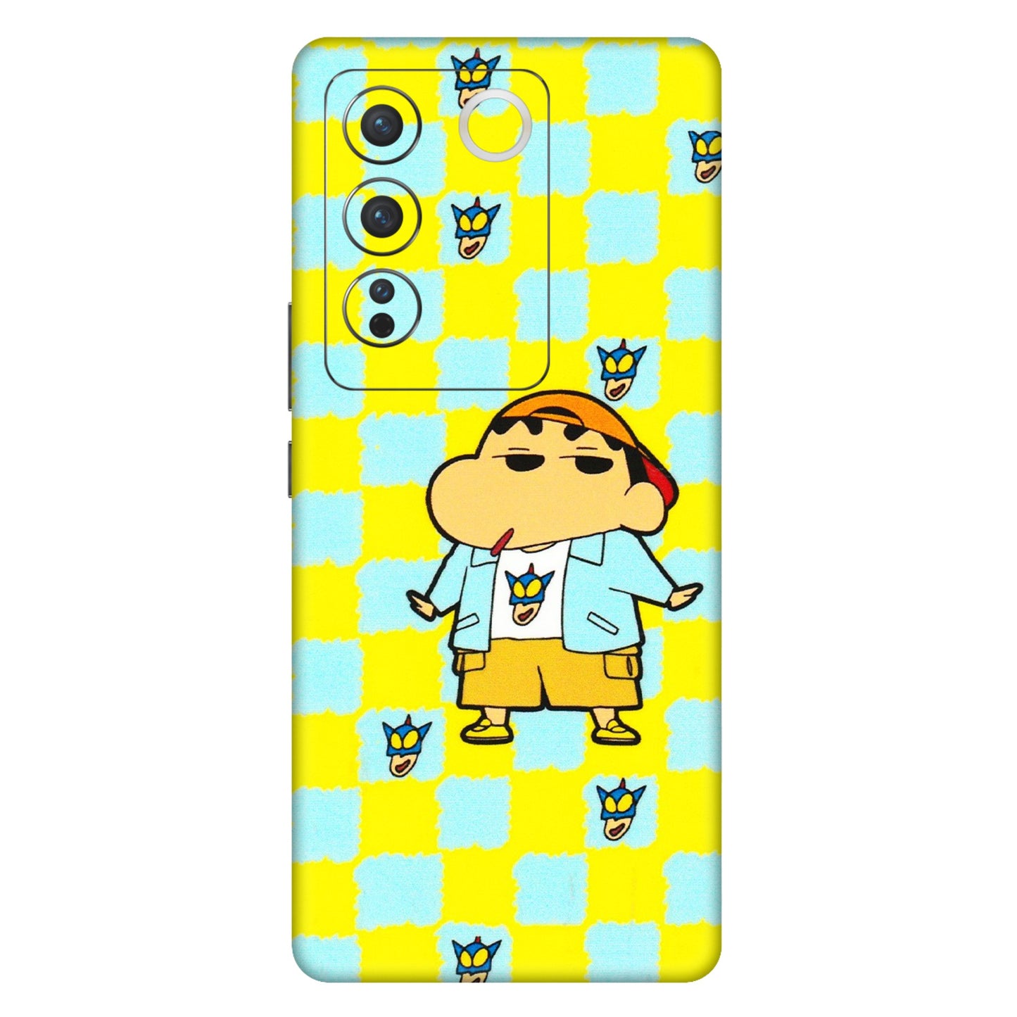 VIVO Z/V/X/T/U/S Series Phone Skins (All Models) - Yellow Blue Shinchan Cute - 3D Embossed Finish (L-221) Vivo V27 Pro (5G)
