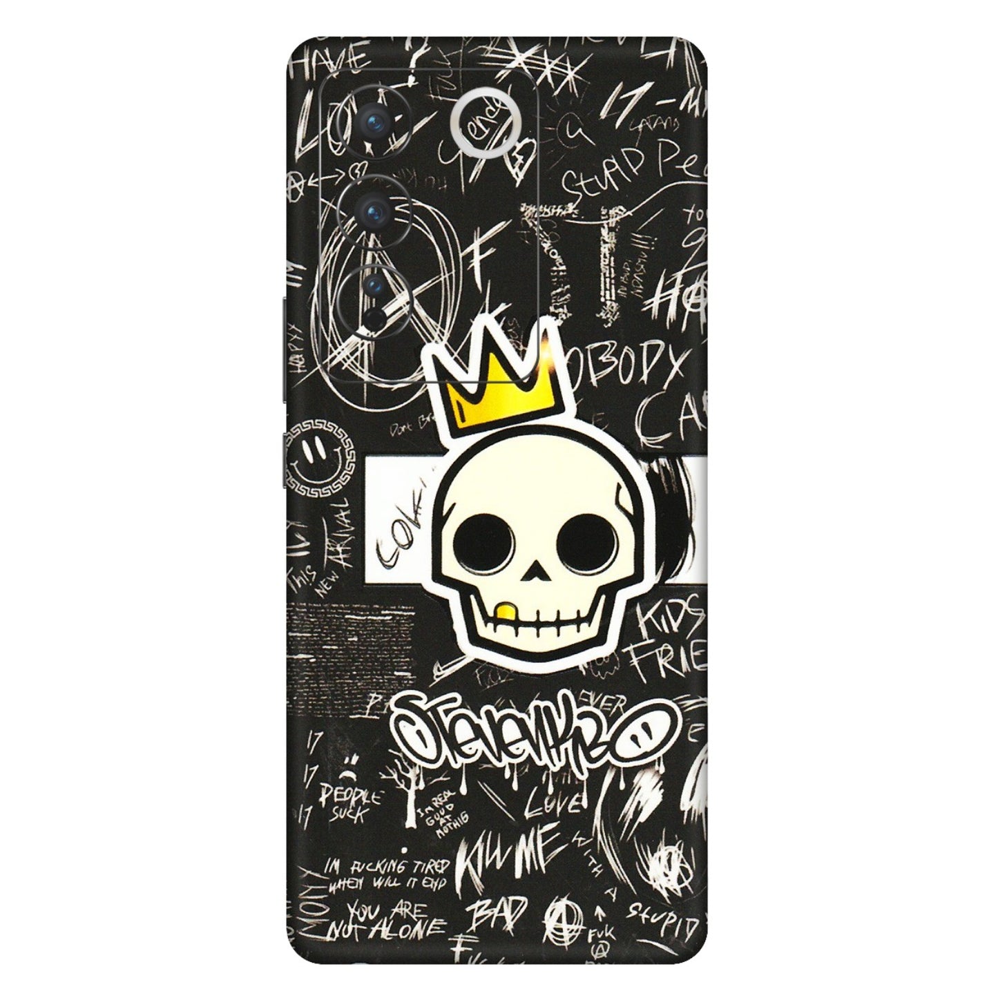 VIVO Z/V/X/T/U/S Series Phone Skins (All Models) - Funny Skull Black Chalk Grafitti - 3D Embossed Finish (L-22) Vivo V27 Pro (5G)