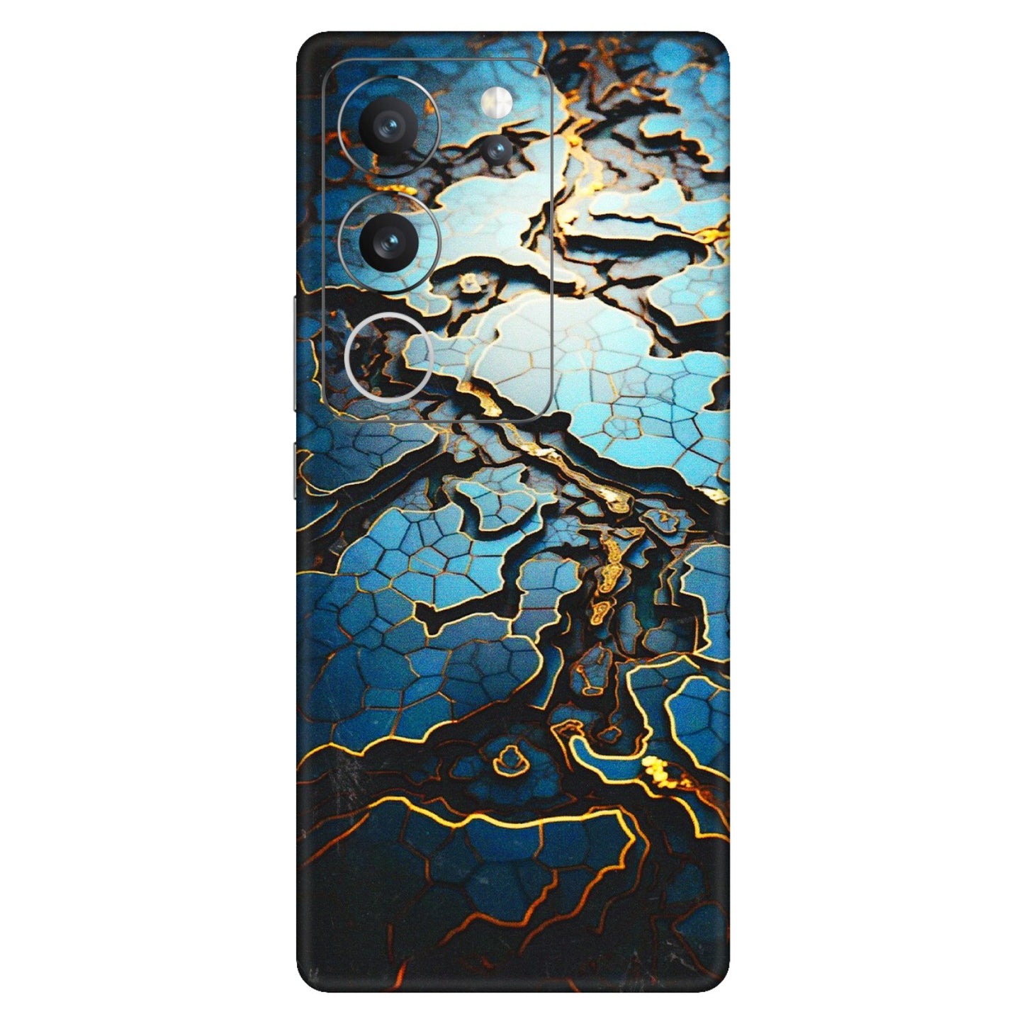 VIVO Z/V/X/T/U/S Series Phone Skins (All Models) - Blue Gold Abstract - 3D Embossed Finish (L-11) Vivo V29 (5G)
