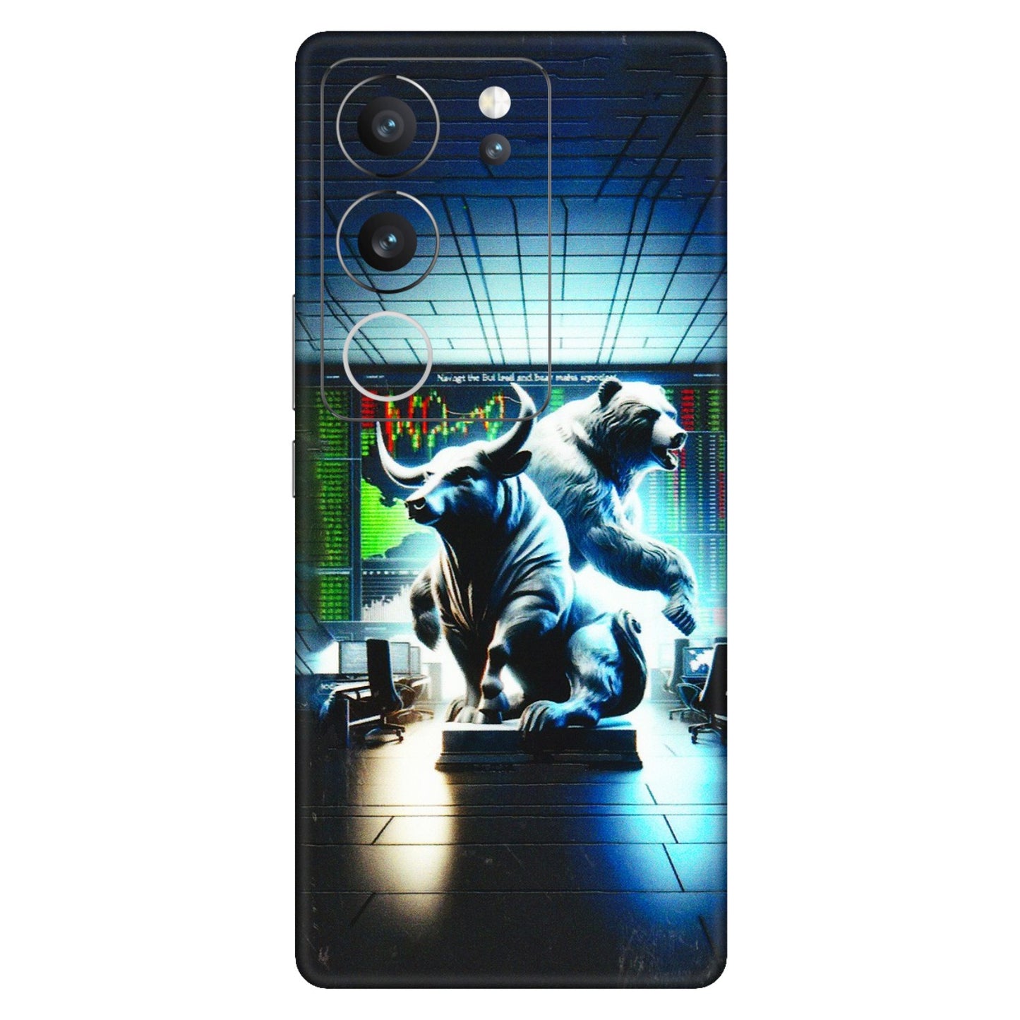 VIVO Z/V/X/T/U/S Series Phone Skins (All Models) - Stock Market Sensex Bear vs Bulls - 3D Embossed Finish (L-15) Vivo V29 (5G)