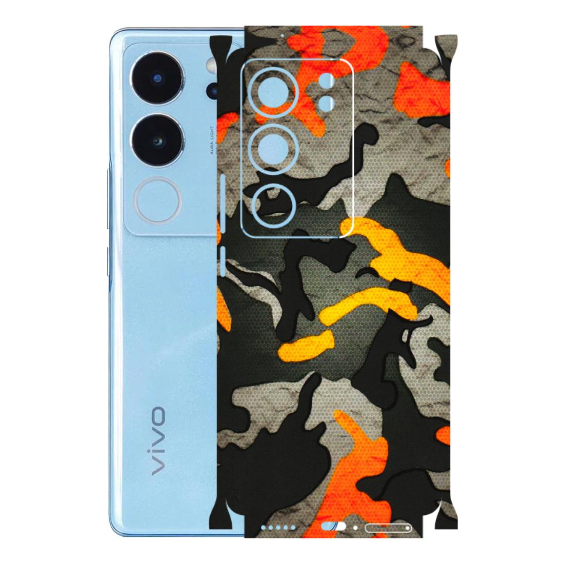 VIVO Z/V/X/T/U/S Series Phone Skins (All Models) - Orange Camouflage - 3D Embossed Finish (L-204) Vivo V29 (5G)