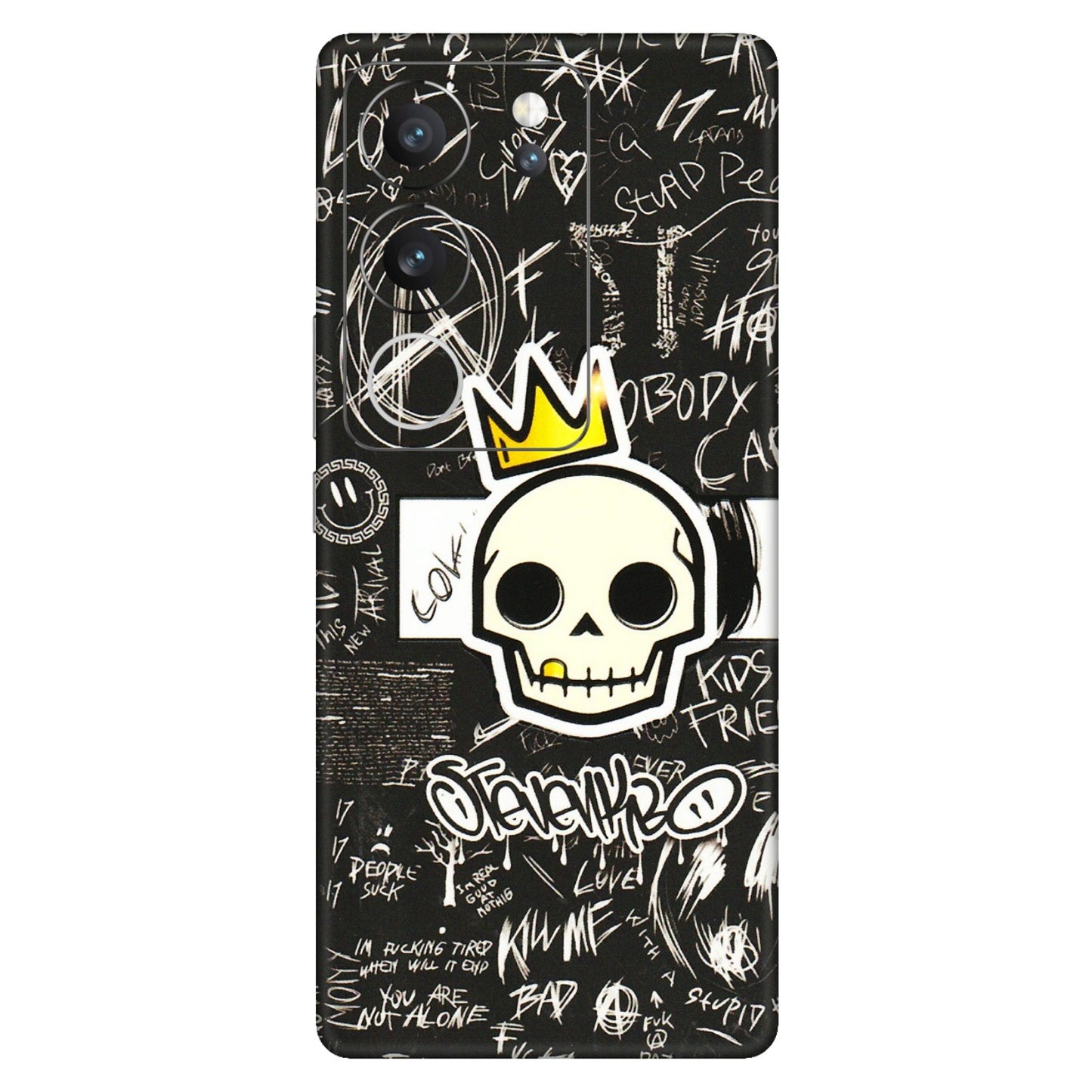 VIVO Z/V/X/T/U/S Series Phone Skins (All Models) - Funny Skull Black Chalk Grafitti - 3D Embossed Finish (L-22) Vivo V29 (5G)