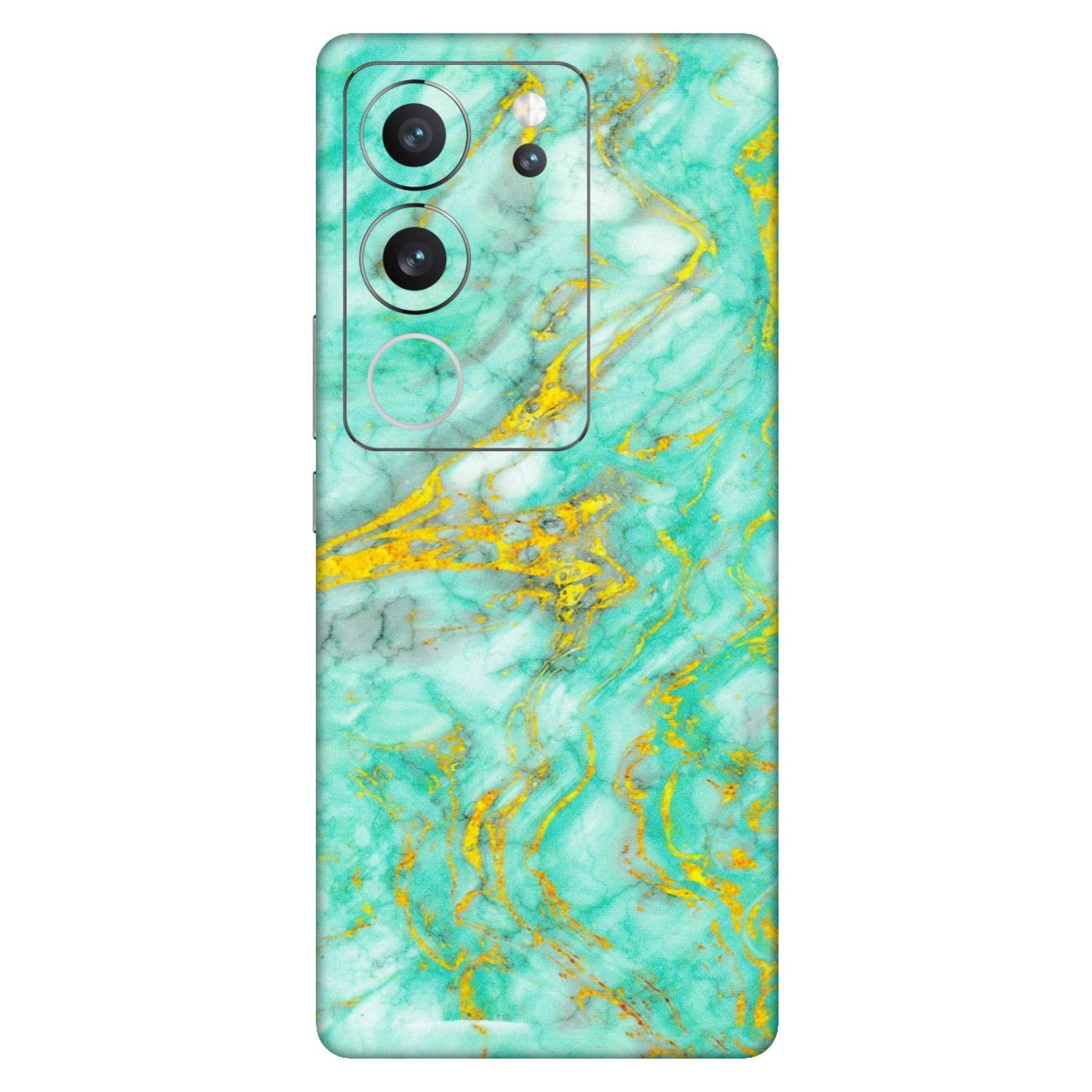 VIVO Z/V/X/T/U/S Series Phone Skins (All Models) - Green And Gold Marble Feel - Matte Finish (M-16) Vivo V29 (5G)