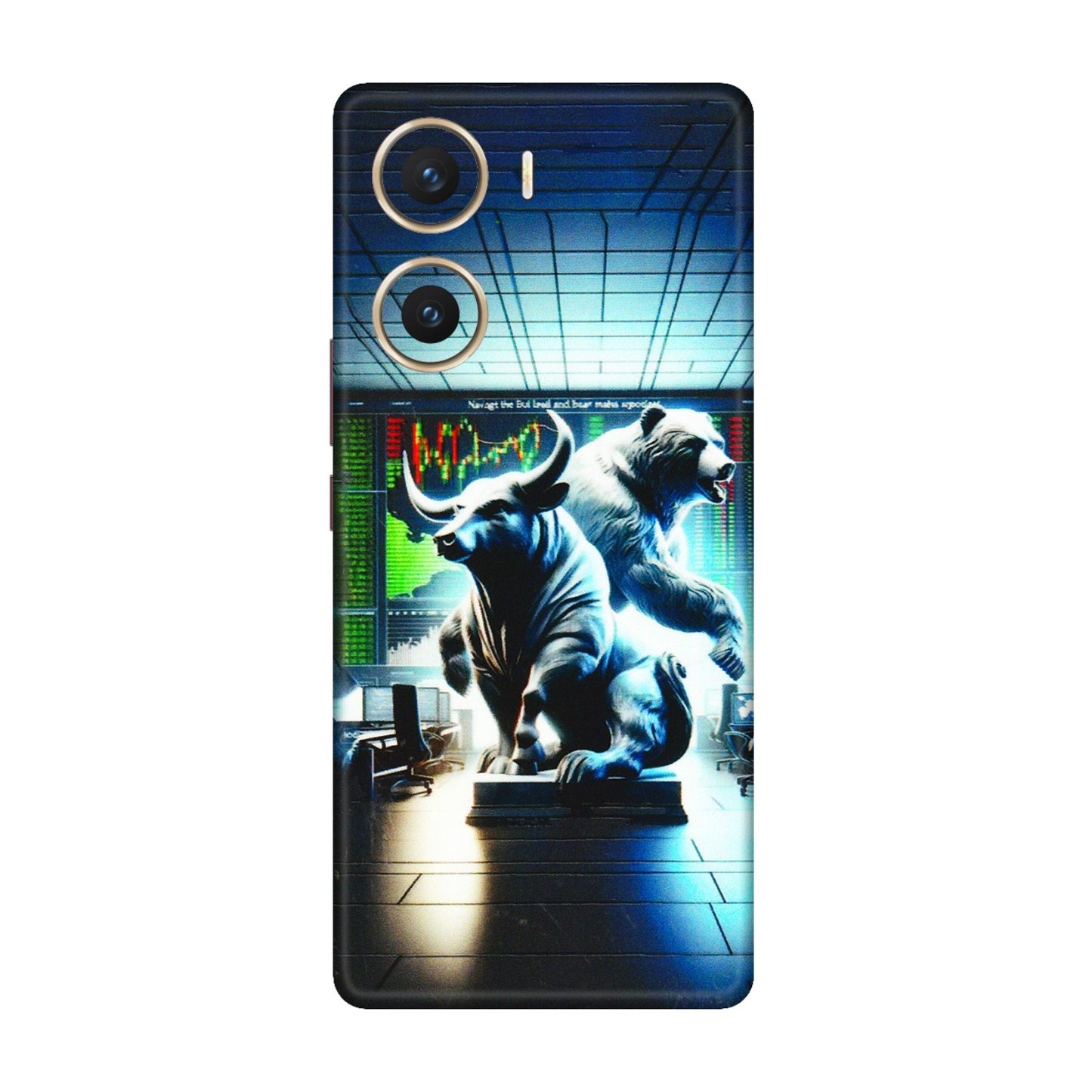VIVO Z/V/X/T/U/S Series Phone Skins (All Models) - Stock Market Sensex Bear vs Bulls - 3D Embossed Finish (L-15) Vivo V29e (5G)