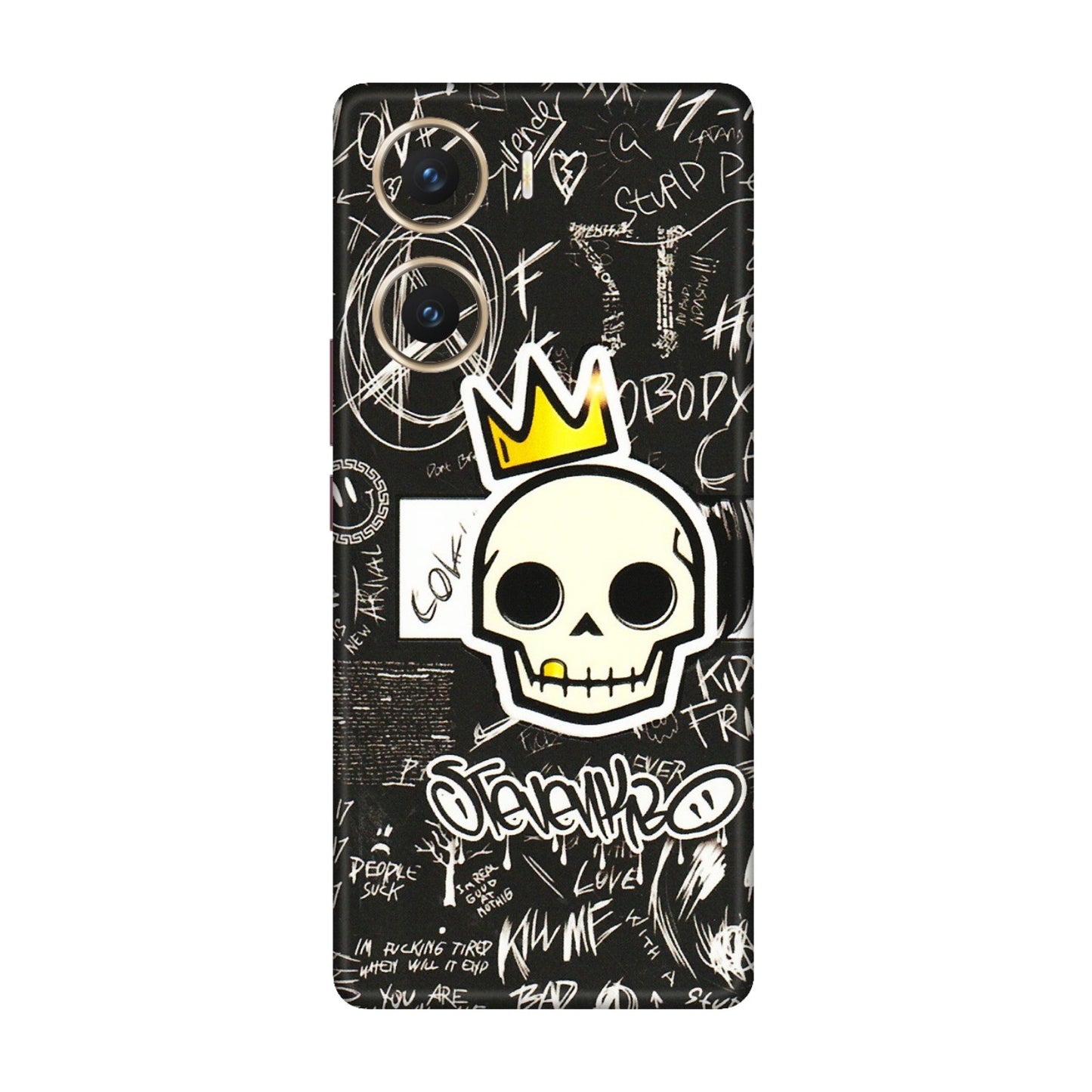 VIVO Z/V/X/T/U/S Series Phone Skins (All Models) - Funny Skull Black Chalk Grafitti - 3D Embossed Finish (L-22) Vivo V29e (5G)