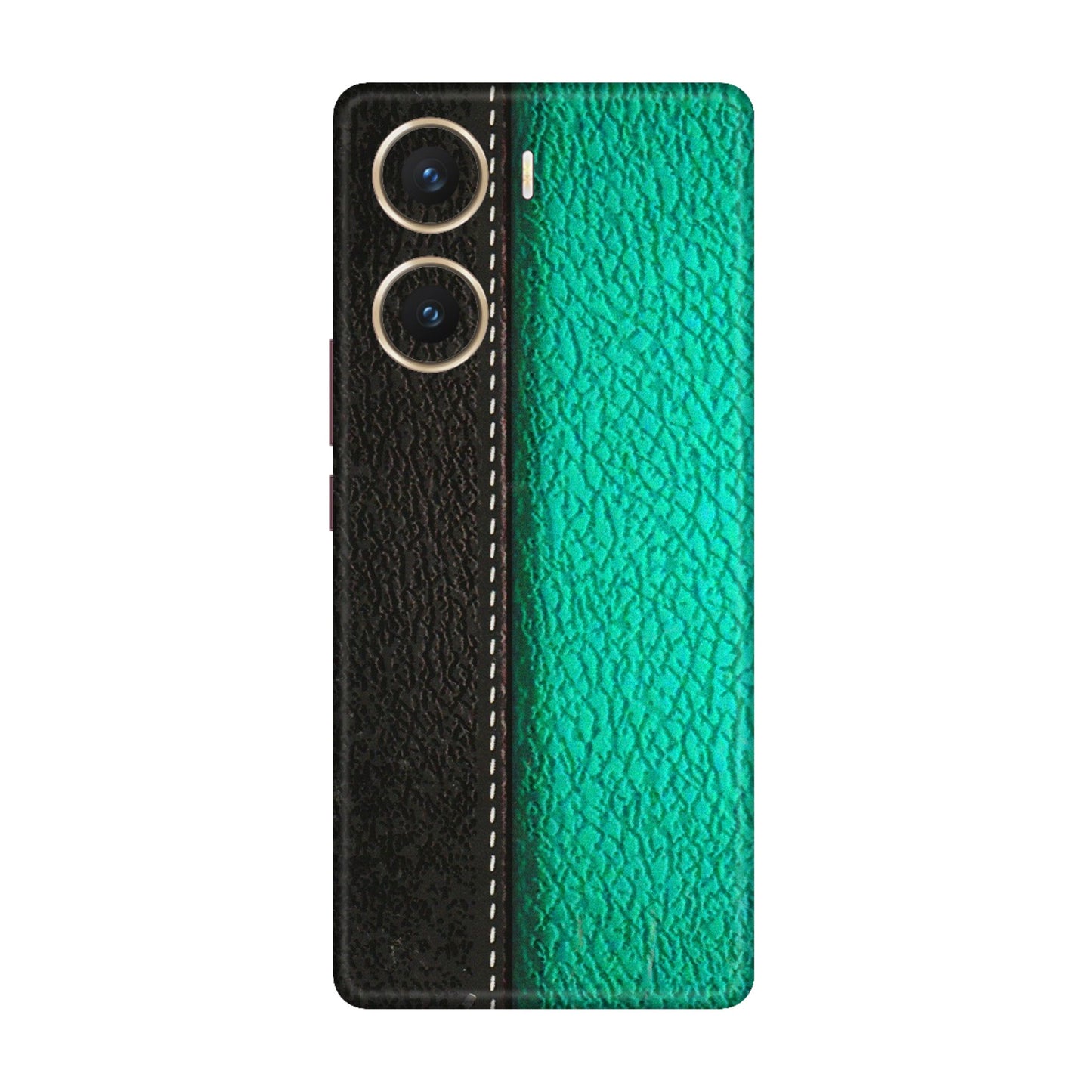 VIVO Z/V/X/T/U/S Series Phone Skins (All Models) - Black Green Dual Leather Stich - 3D Embossed Finish (L-233) Vivo V29e (5G)