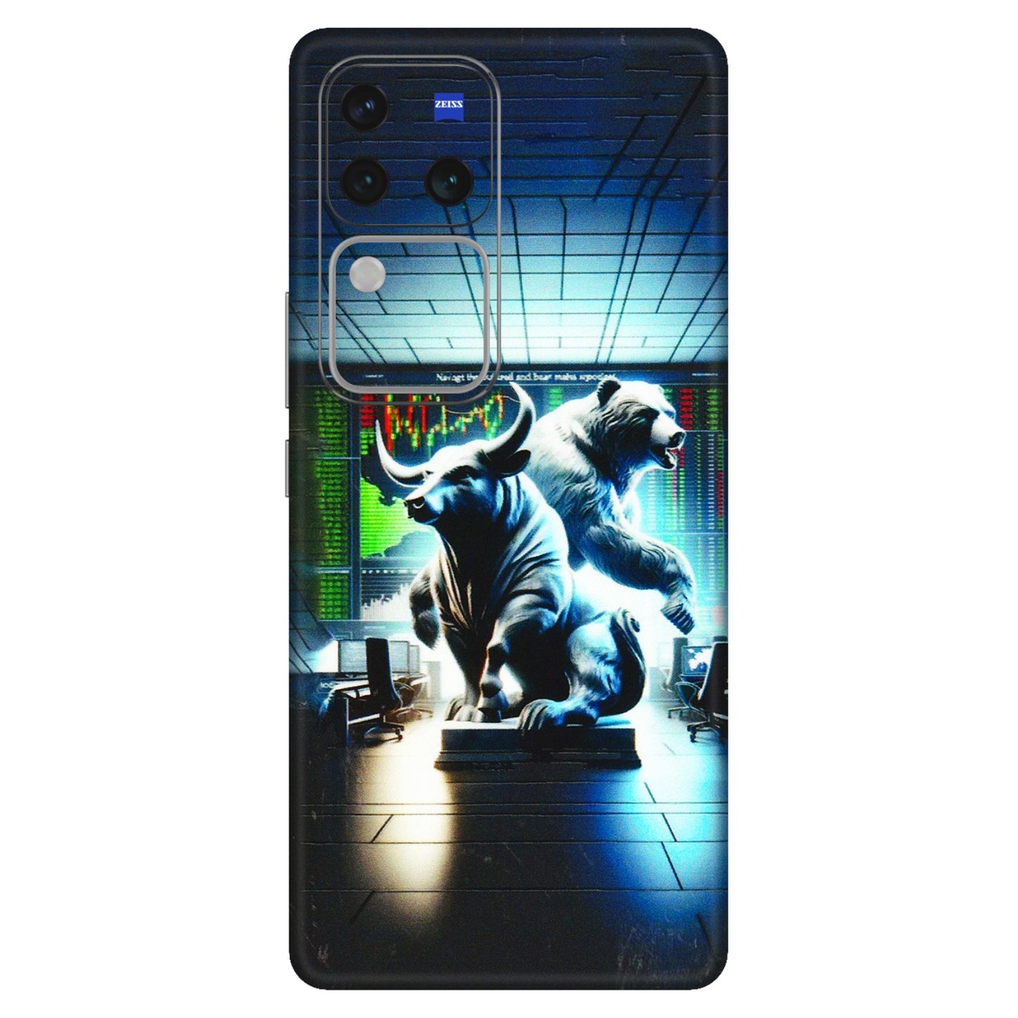 VIVO Z/V/X/T/U/S Series Phone Skins (All Models) - Stock Market Sensex Bear vs Bulls - 3D Embossed Finish (L-15) Vivo V30 Pro (5G)