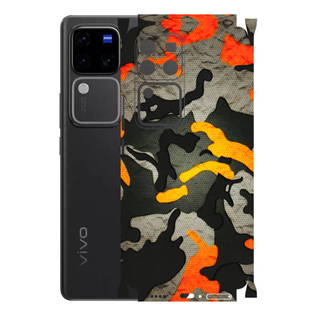 VIVO Z/V/X/T/U/S Series Phone Skins (All Models) - Orange Camouflage - 3D Embossed Finish (L-204) Vivo V30 Pro (5G)