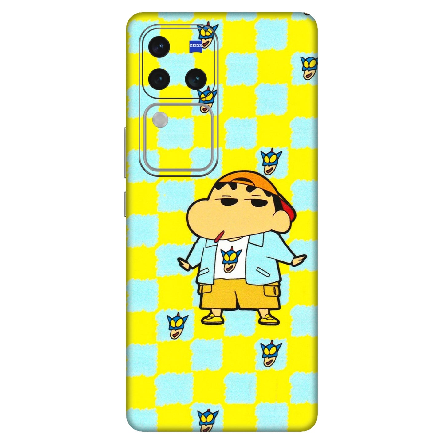 VIVO Z/V/X/T/U/S Series Phone Skins (All Models) - Yellow Blue Shinchan Cute - 3D Embossed Finish (L-221) Vivo V30 Pro (5G)