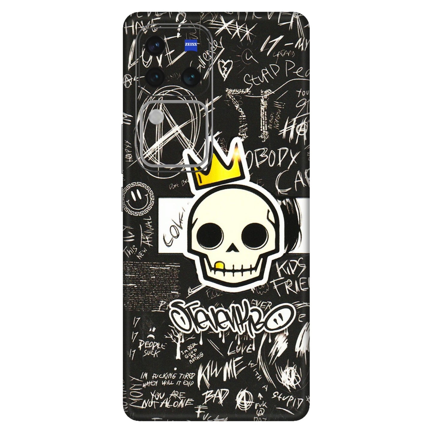 VIVO Z/V/X/T/U/S Series Phone Skins (All Models) - Funny Skull Black Chalk Grafitti - 3D Embossed Finish (L-22) Vivo V30 Pro (5G)