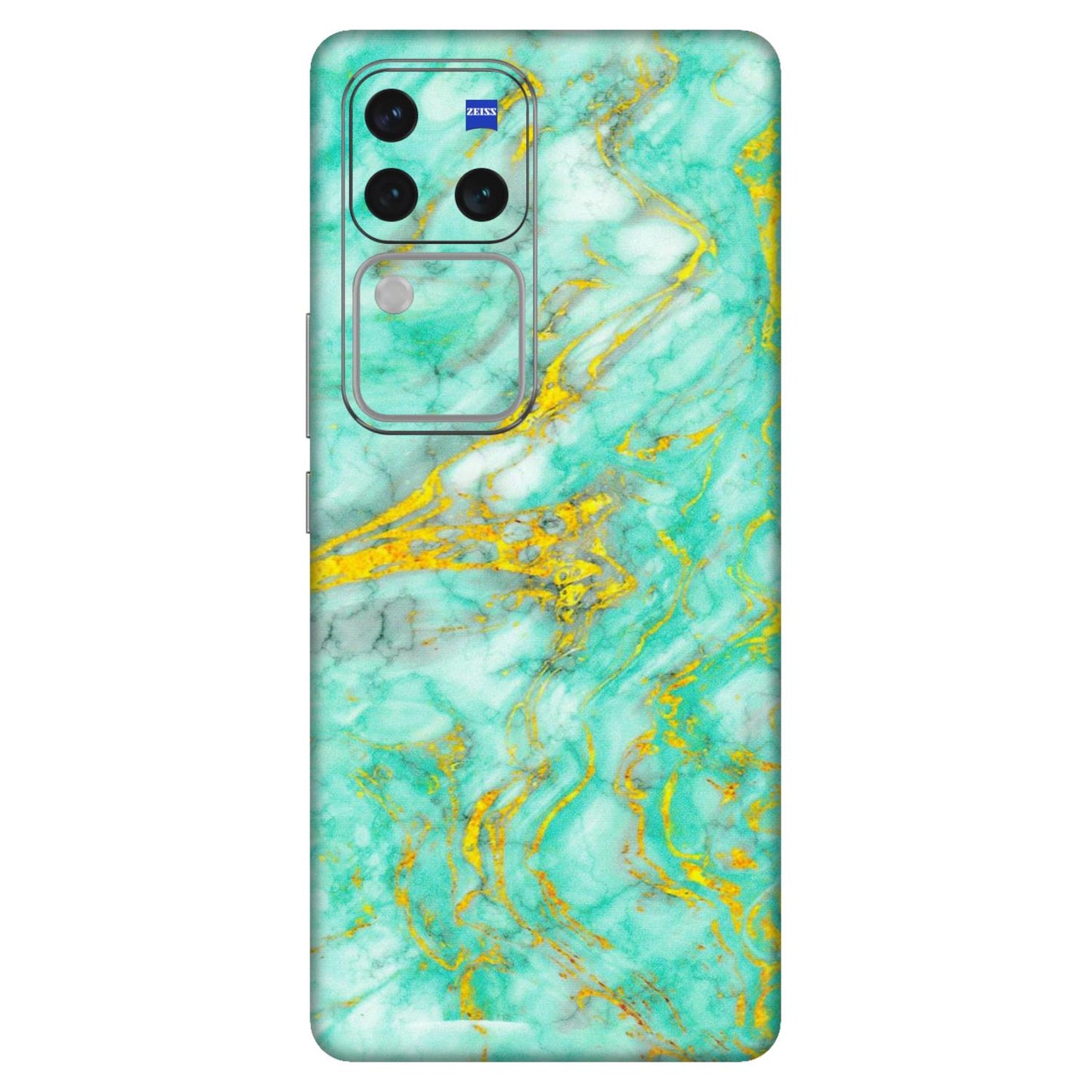 VIVO Z/V/X/T/U/S Series Phone Skins (All Models) - Green And Gold Marble Feel - Matte Finish (M-16) Vivo V30 Pro (5G)