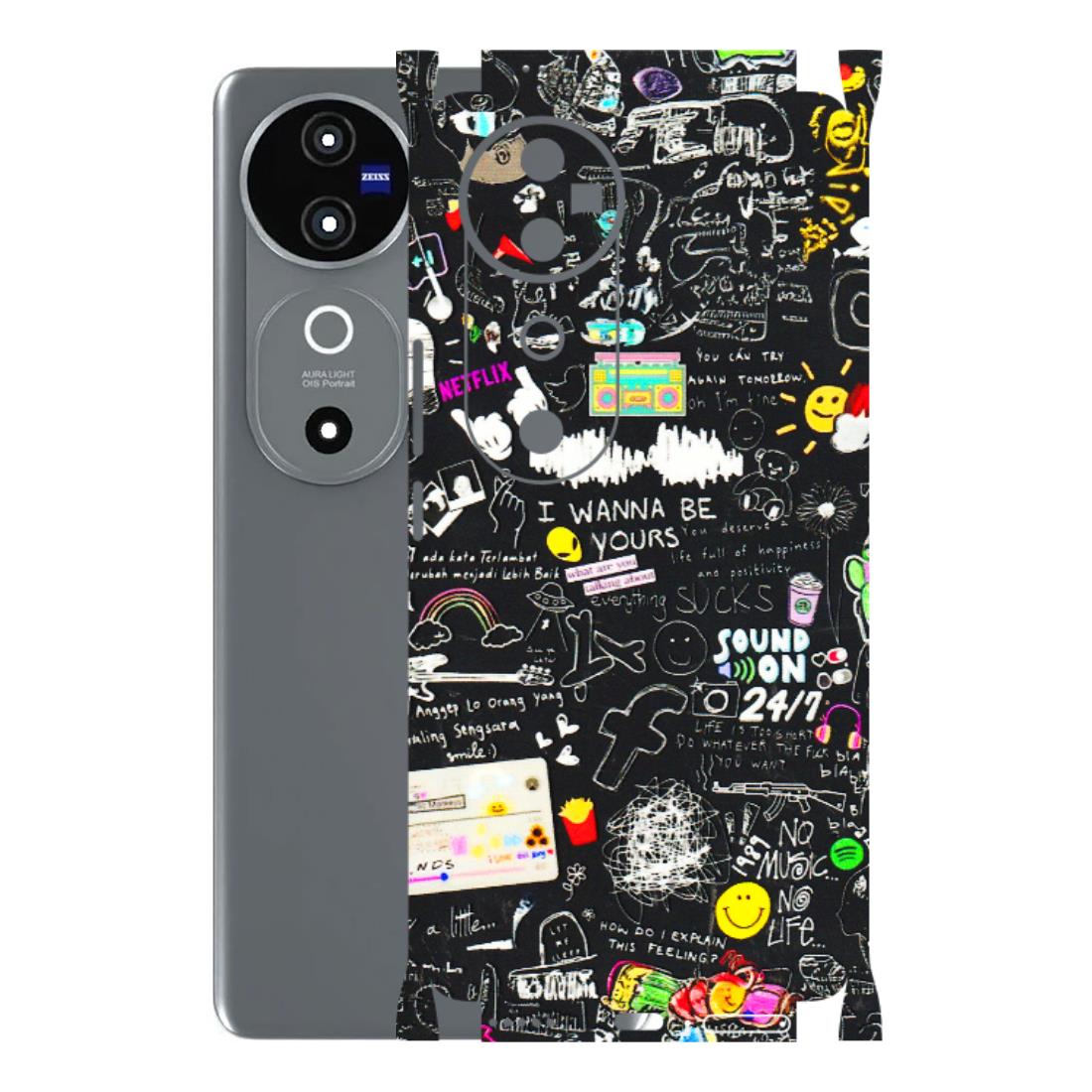VIVO Z/V/X/T/U/S Series Phone Skins (All Models) - Black Creatives Doodles - 3D Embossed Finish (L-311) Vivo V40 5G