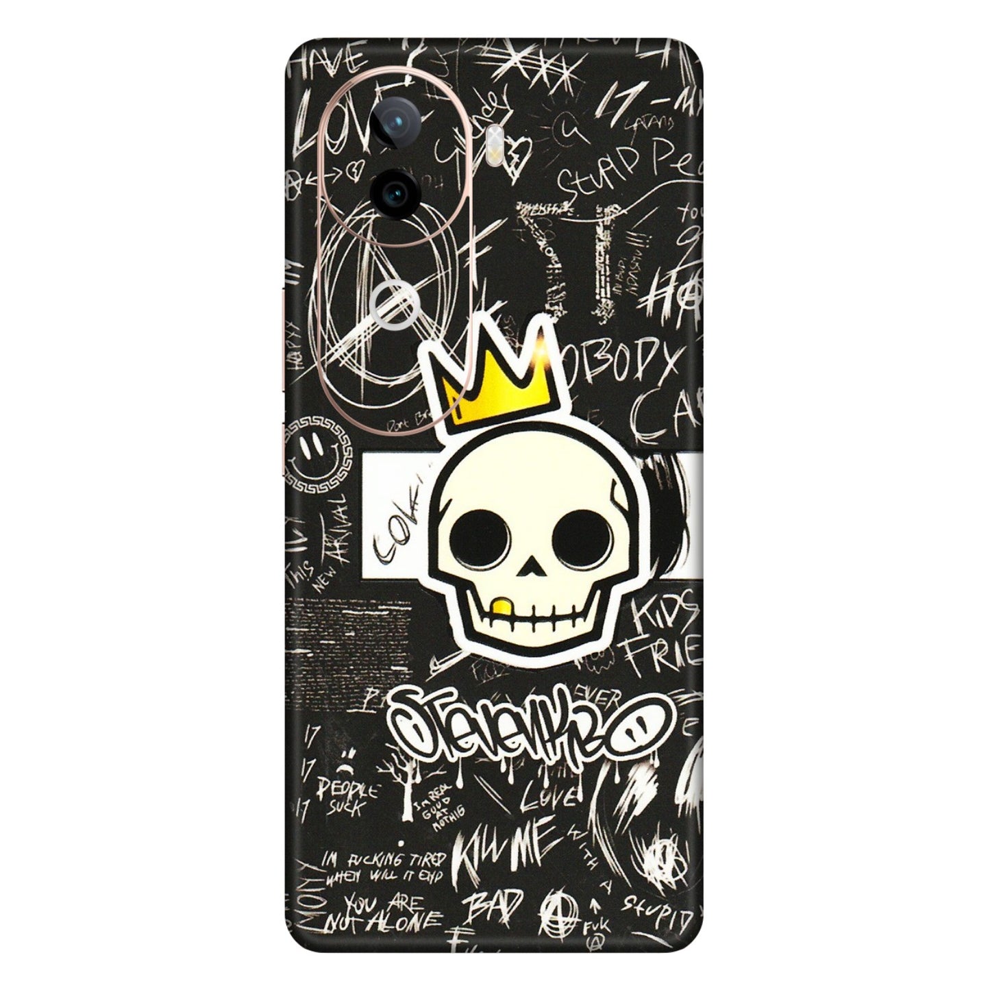 VIVO Z/V/X/T/U/S Series Phone Skins (All Models) - Funny Skull Black Chalk Grafitti - 3D Embossed Finish (L-22) Vivo V40E (5G)