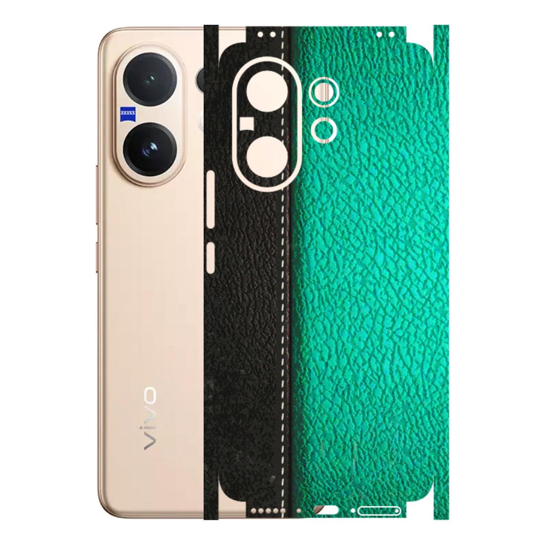 VIVO Z/V/X/T/U/S Series Phone Skins (All Models) - Black Green Dual Leather Stich - 3D Embossed Finish (L-233) Vivo V60 5G