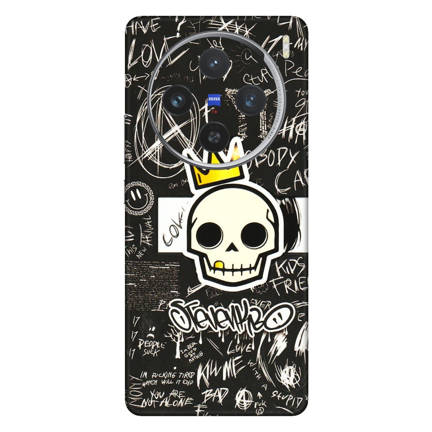 VIVO Z/V/X/T/U/S Series Phone Skins (All Models) - Funny Skull Black Chalk Grafitti - 3D Embossed Finish (L-22) Vivo X100 (5G)