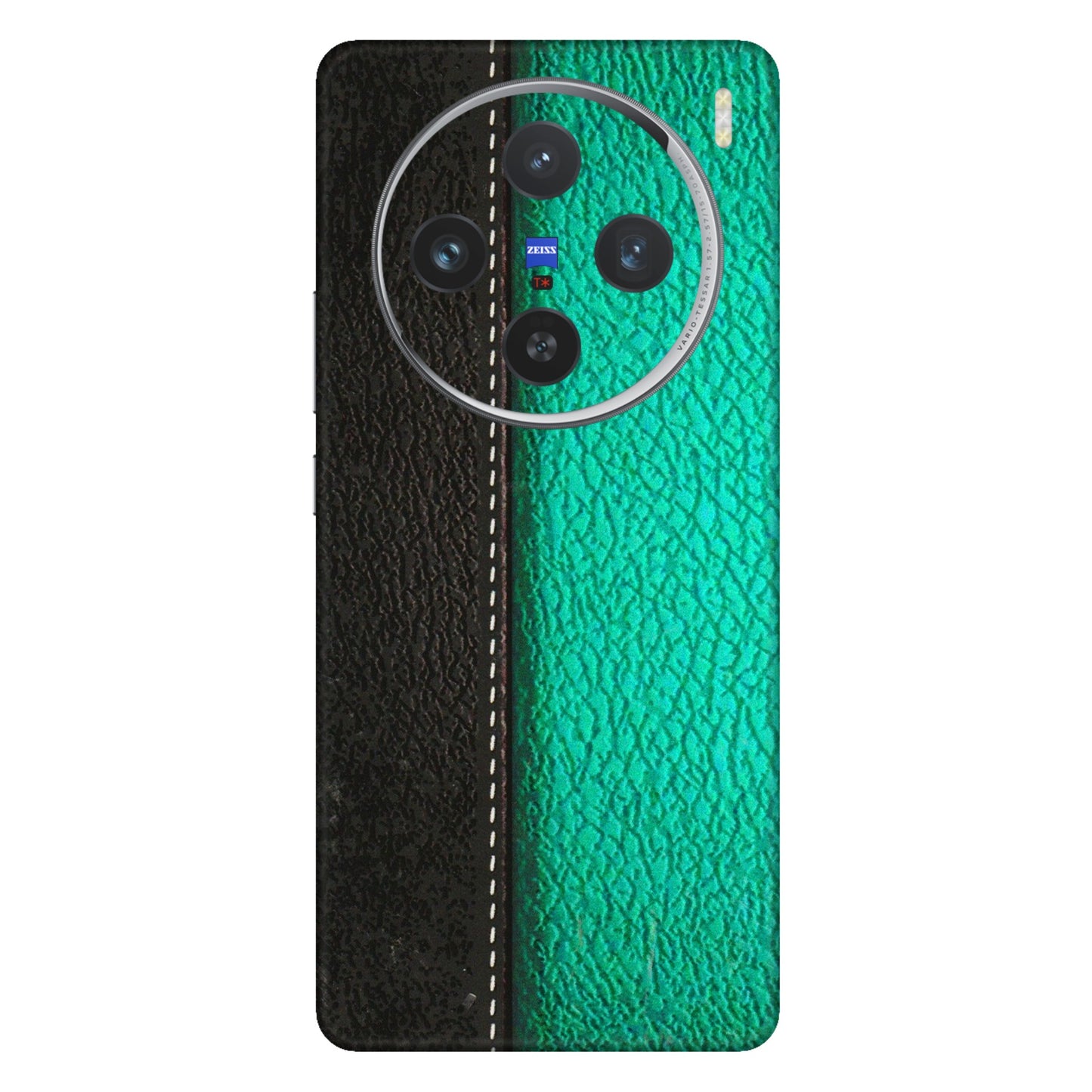 VIVO Z/V/X/T/U/S Series Phone Skins (All Models) - Black Green Dual Leather Stich - 3D Embossed Finish (L-233) Vivo X100 (5G)
