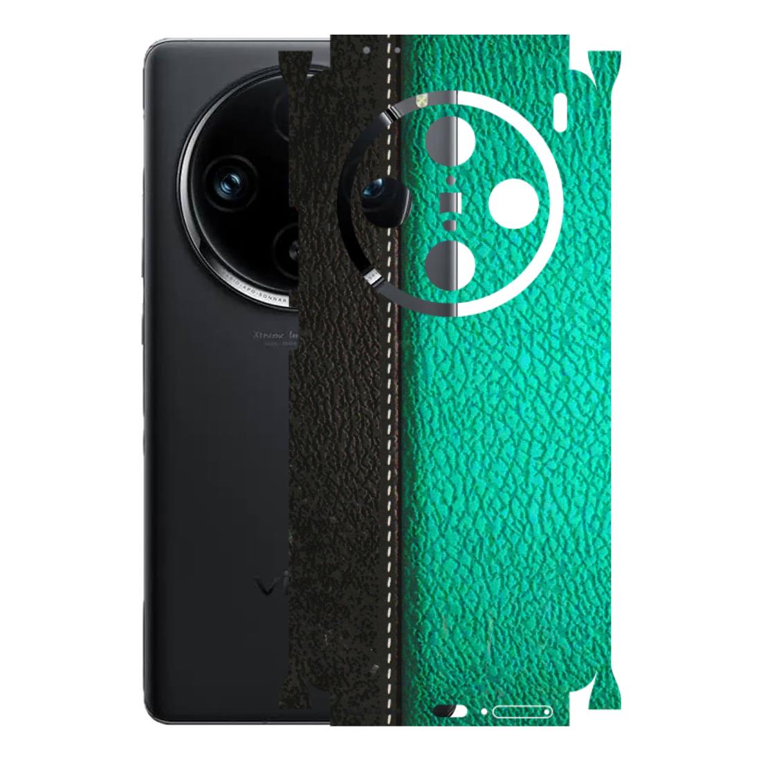 VIVO Z/V/X/T/U/S Series Phone Skins (All Models) - Black Green Dual Leather Stich - 3D Embossed Finish (L-233) Vivo X100 Pro