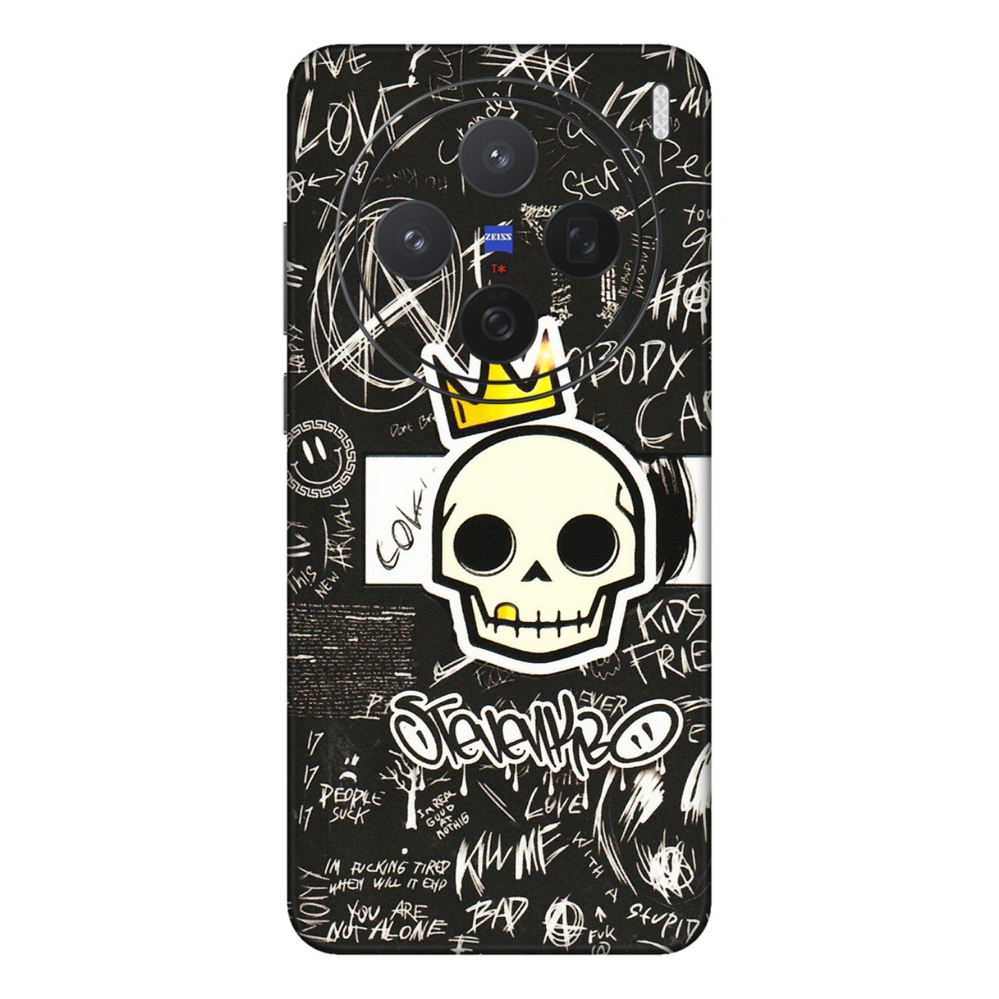 VIVO Z/V/X/T/U/S Series Phone Skins (All Models) - Funny Skull Black Chalk Grafitti - 3D Embossed Finish (L-22) Vivo X200 (5G)
