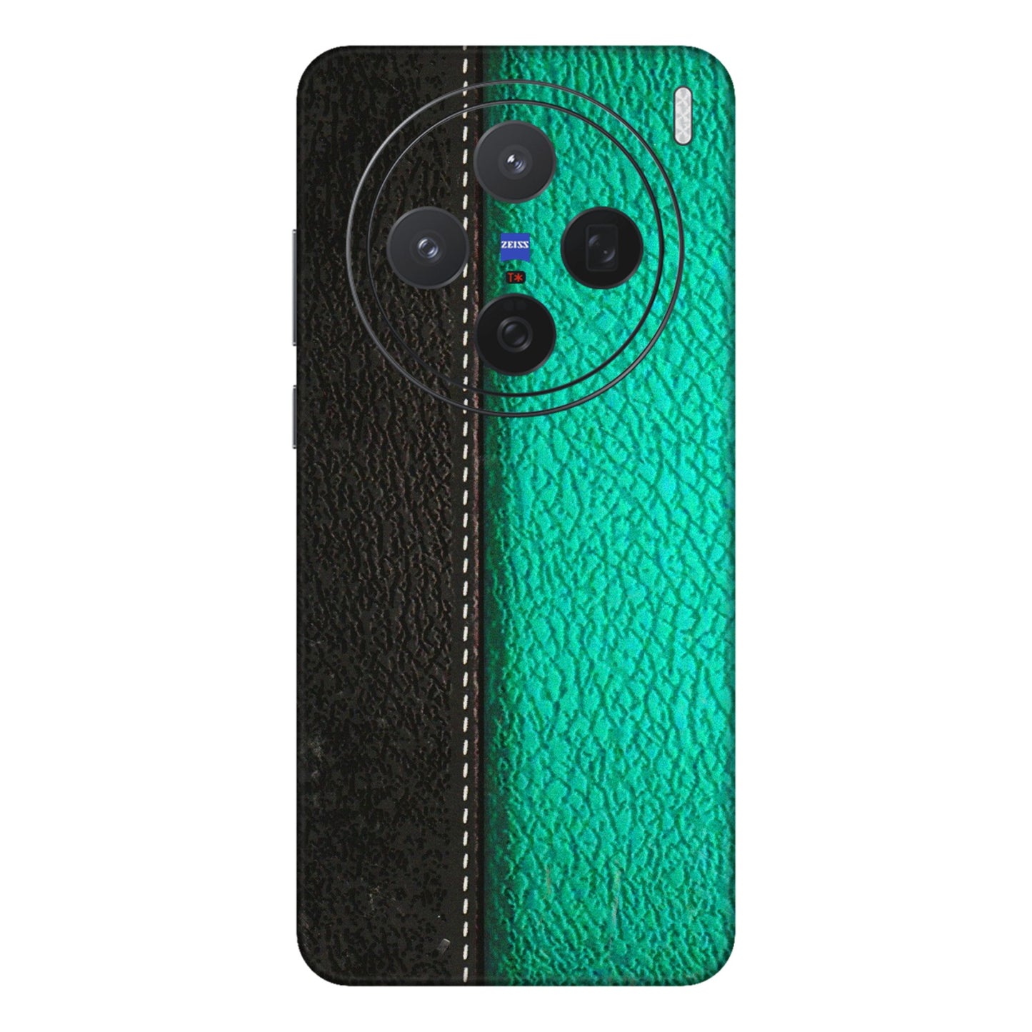 VIVO Z/V/X/T/U/S Series Phone Skins (All Models) - Black Green Dual Leather Stich - 3D Embossed Finish (L-233) Vivo X200 (5G)