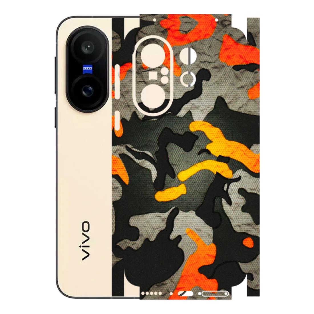 VIVO Z/V/X/T/U/S Series Phone Skins (All Models) - Orange Camouflage - 3D Embossed Finish (L-204) Vivo X200 FE