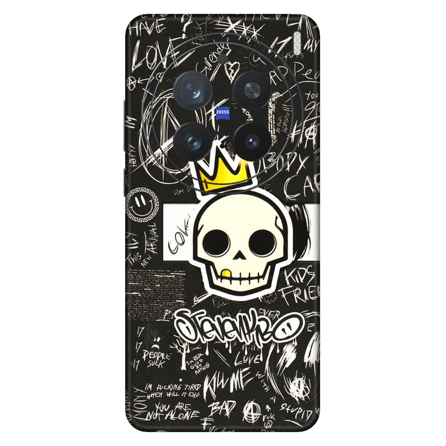 VIVO Z/V/X/T/U/S Series Phone Skins (All Models) - Funny Skull Black Chalk Grafitti - 3D Embossed Finish (L-22) Vivo X200 Pro (5G)