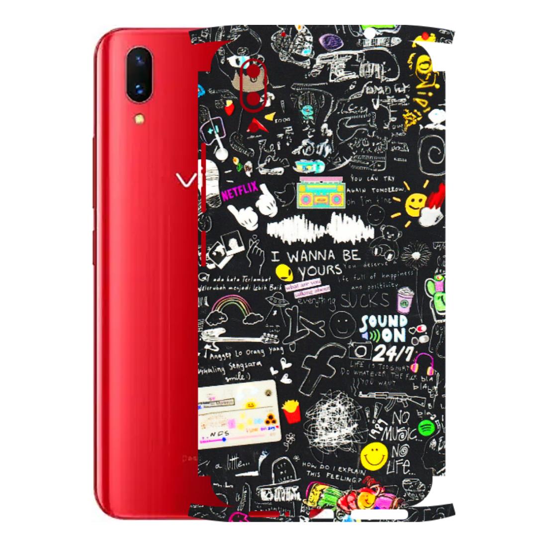VIVO Z/V/X/T/U/S Series Phone Skins (All Models) - Black Creatives Doodles - 3D Embossed Finish (L-311) Vivo X21