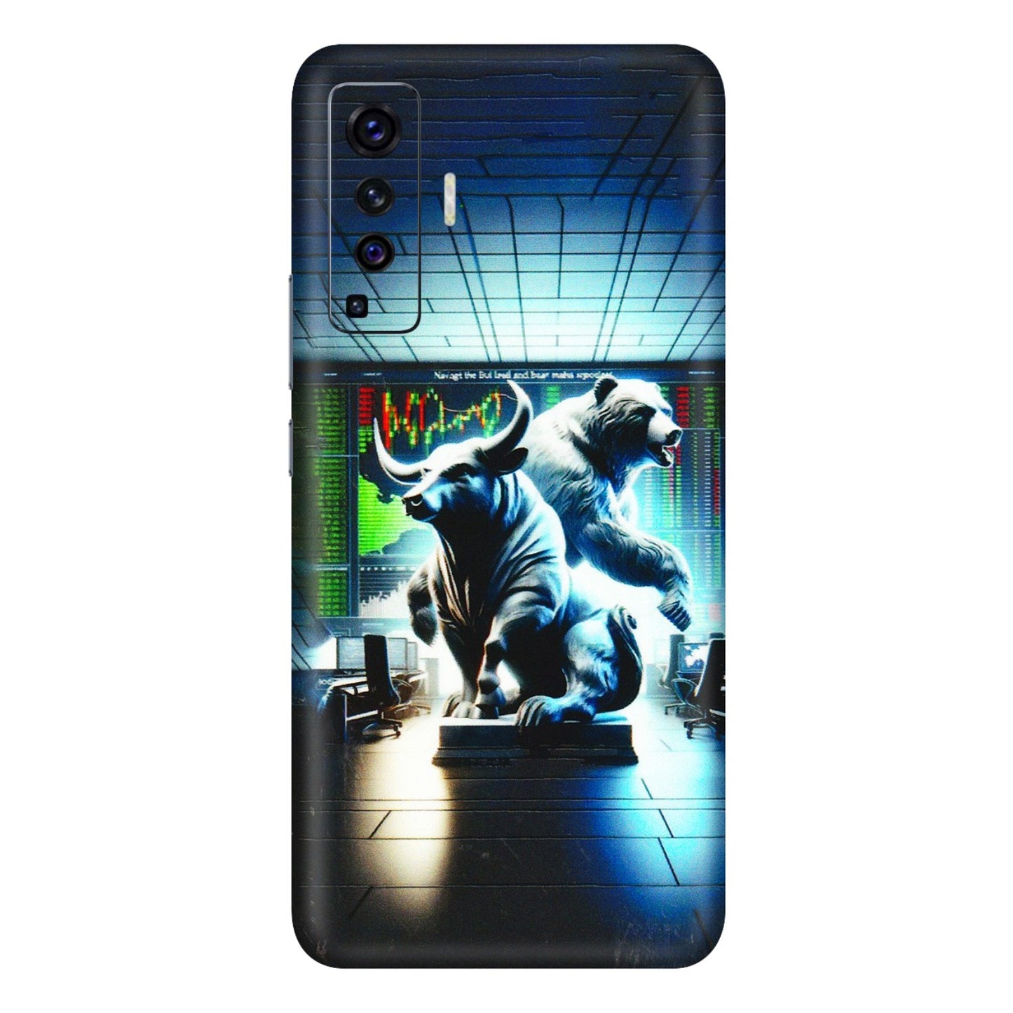 VIVO Z/V/X/T/U/S Series Phone Skins (All Models) - Stock Market Sensex Bear vs Bulls - 3D Embossed Finish (L-15) Vivo X50